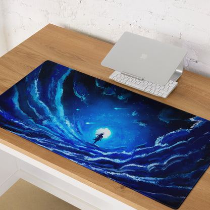 Blue Galaxy Gaming Mouse Pad Large Desk Mat For Gaming Setup Space Theme Digital Art Cosmic Style