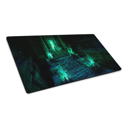 Gaming Mouse Pad Green Teal Large Non Slip Desk Mat For PC Setup Fantasy Dungeon Artwork