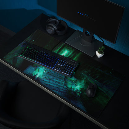 Gaming Mouse Pad Green Teal Large Non Slip Desk Mat For PC Setup Fantasy Dungeon Artwork