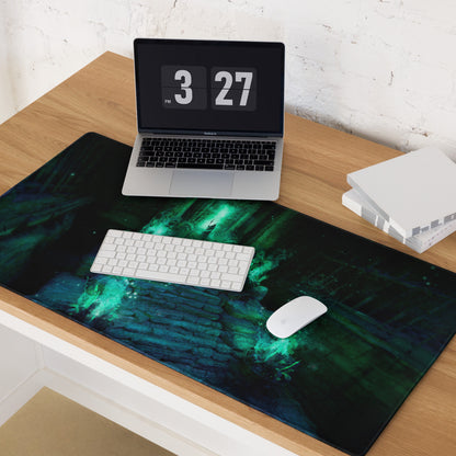 Gaming Mouse Pad Green Teal Large Non Slip Desk Mat For PC Setup Fantasy Dungeon Artwork
