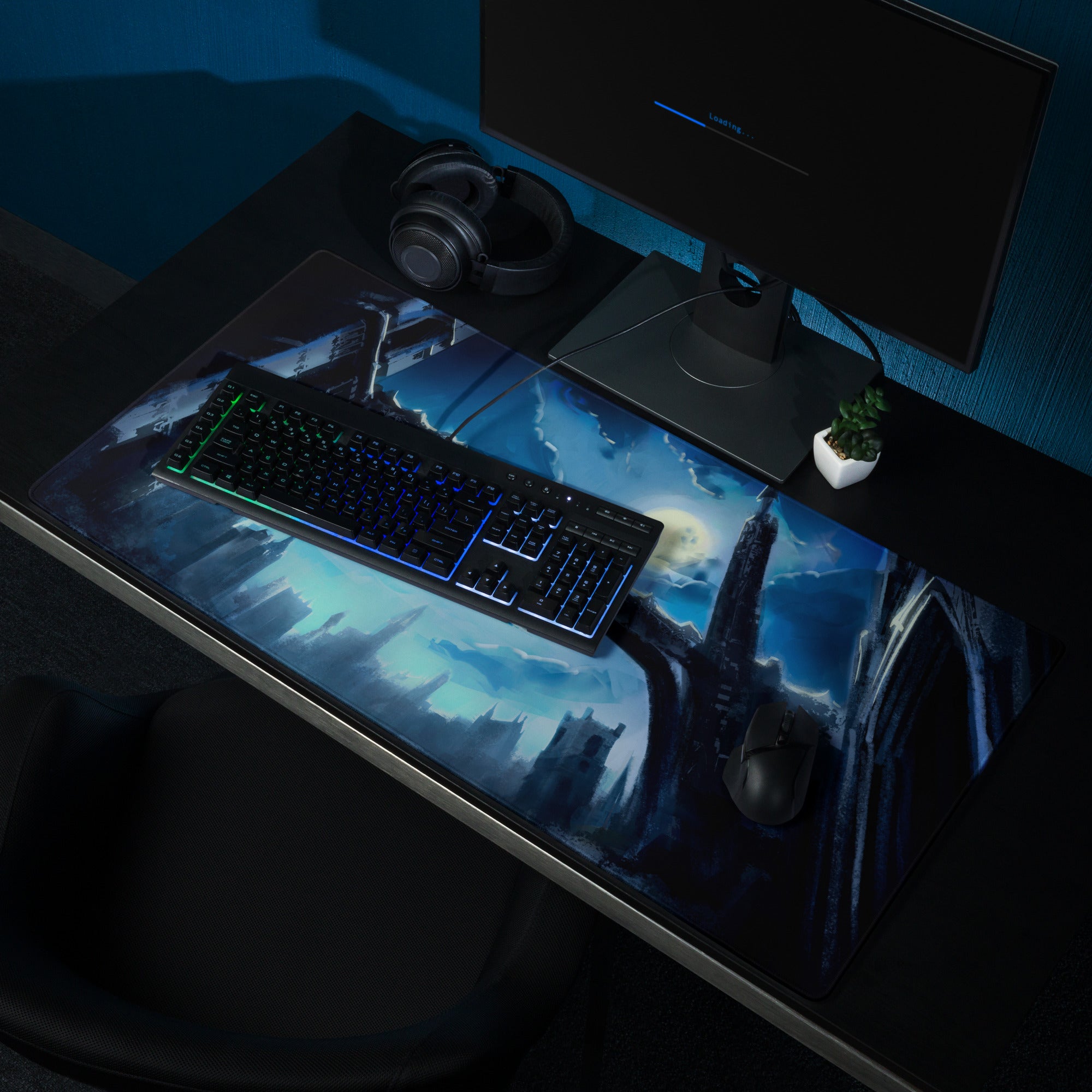 Blue Neon Cityscape Gaming Mouse Pad Large Non Slip Surface For PC Setup Ideal For Dota CSGO