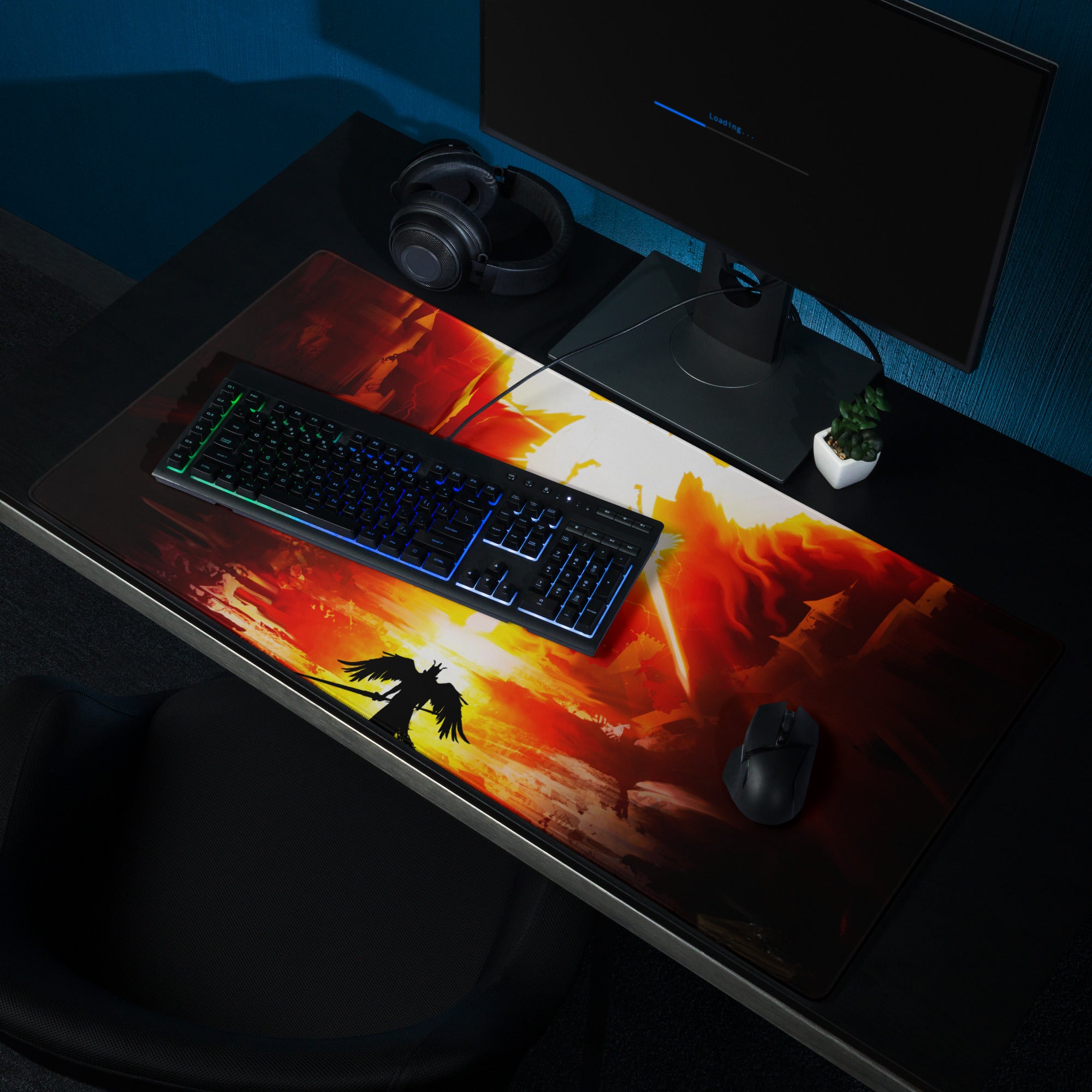 Gaming Mouse Pad Fire Orange Red On Black For Gaming Setup Cinematic Digital Art