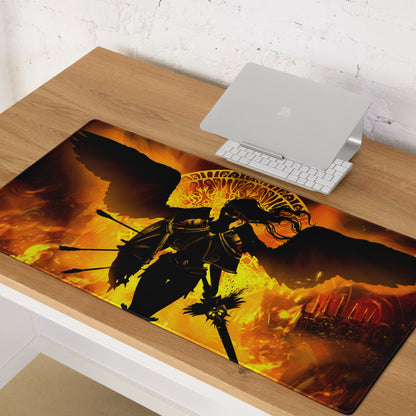 Fiery Orange Black Gaming Mouse Pad Large Desk Pad For Gaming Setup Intense Dark Fantasy Digital Illustration