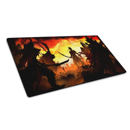 Gaming Mouse Pad Red And Orange Flames For Large Desk Setup Epic Battle Silhouette Art Style