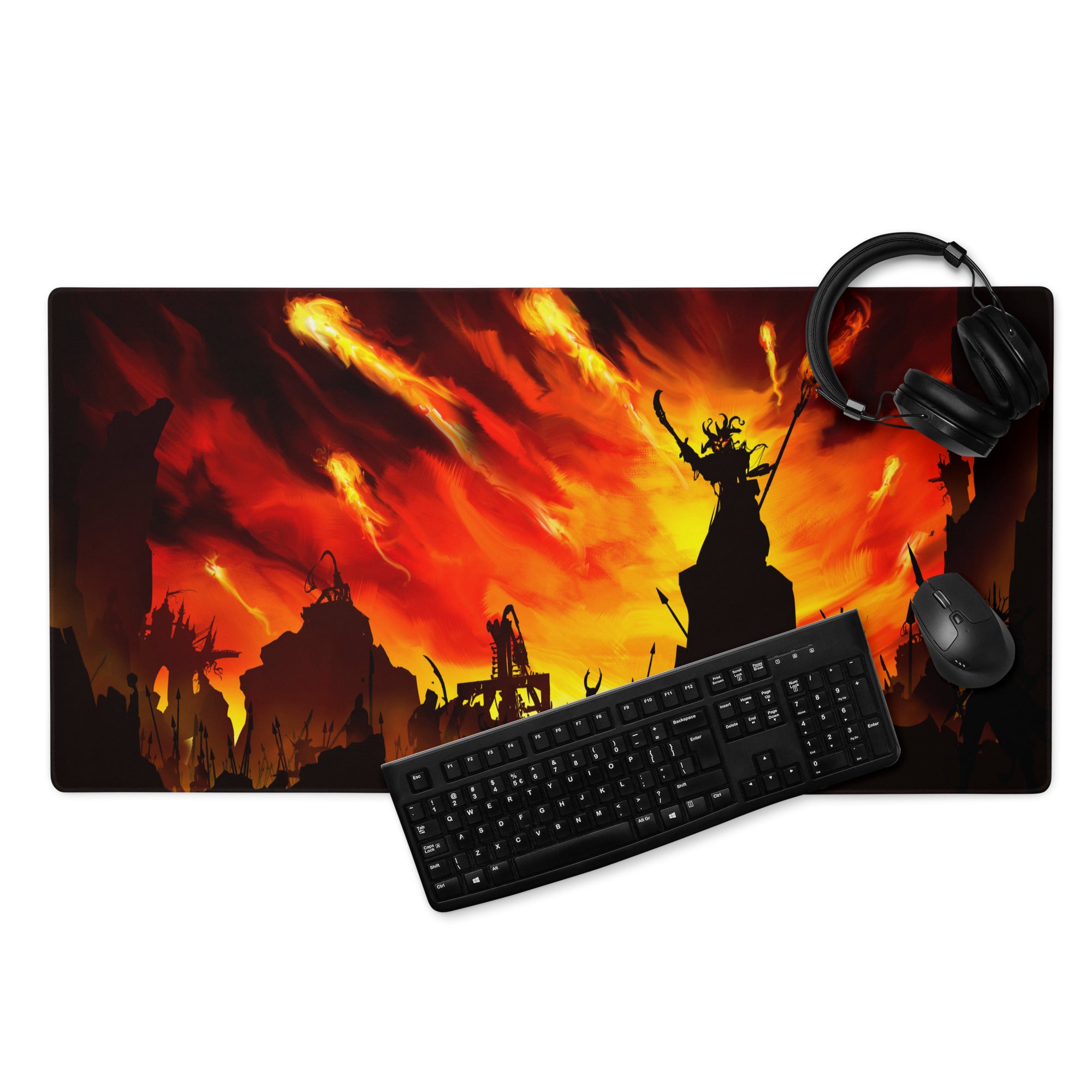 Fiery Orange Red Gaming Mouse Pad For Desk Setup Large Non Slip Battle Scene Digital Art