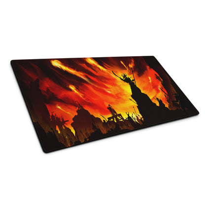 Fiery Orange Red Gaming Mouse Pad For Desk Setup Large Non Slip Battle Scene Digital Art