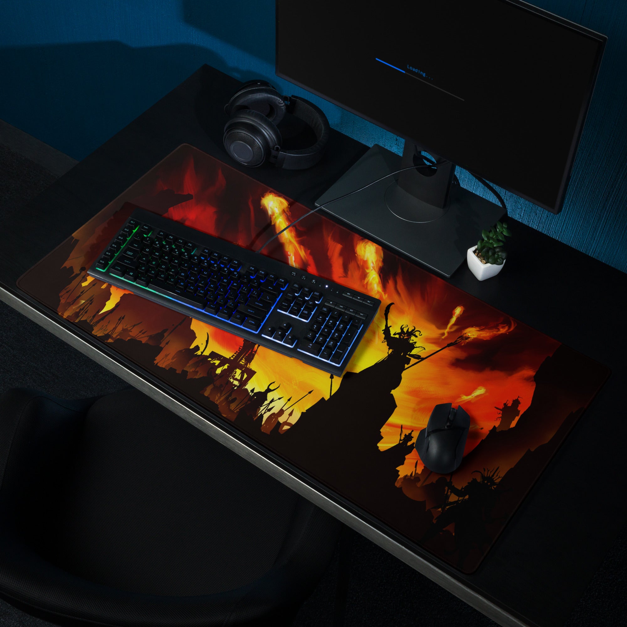 Fiery Orange Red Gaming Mouse Pad For Desk Setup Large Non Slip Battle Scene Digital Art