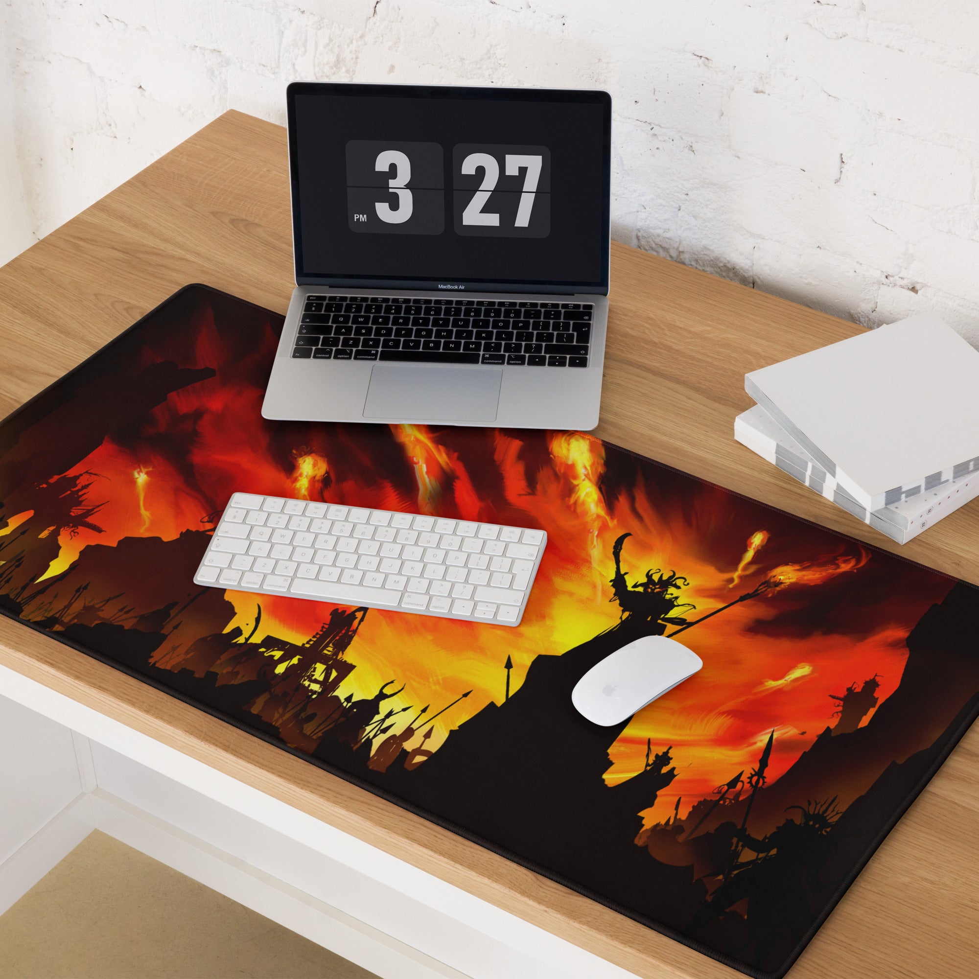 Fiery Orange Red Gaming Mouse Pad For Desk Setup Large Non Slip Battle Scene Digital Art