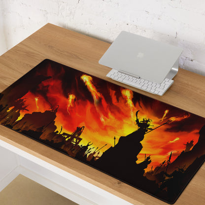 Fiery Orange Red Gaming Mouse Pad For Desk Setup Large Non Slip Battle Scene Digital Art