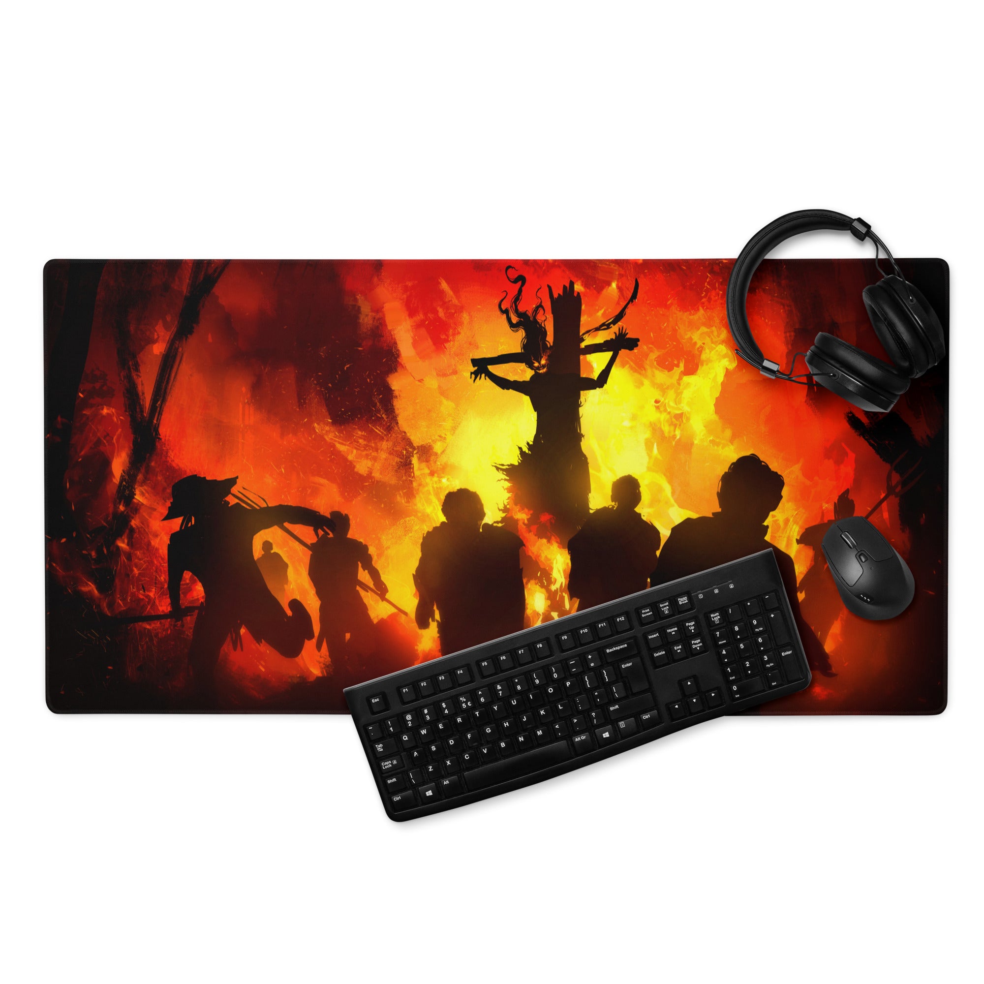 Fiery Red Battle Scene Gaming Mouse Pad For PC Desk Setup Silhouette Epic Mood For Gamer Desk Decor