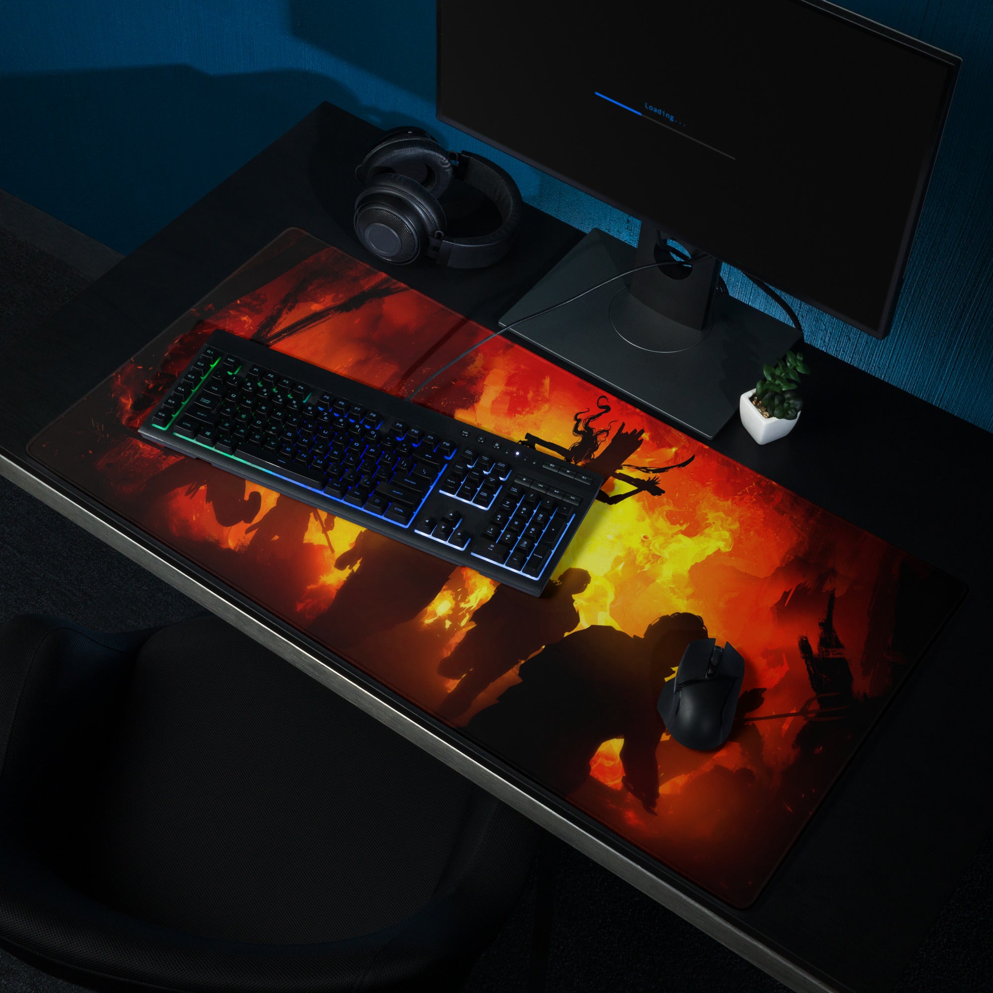 Fiery Red Battle Scene Gaming Mouse Pad For PC Desk Setup Silhouette Epic Mood For Gamer Desk Decor