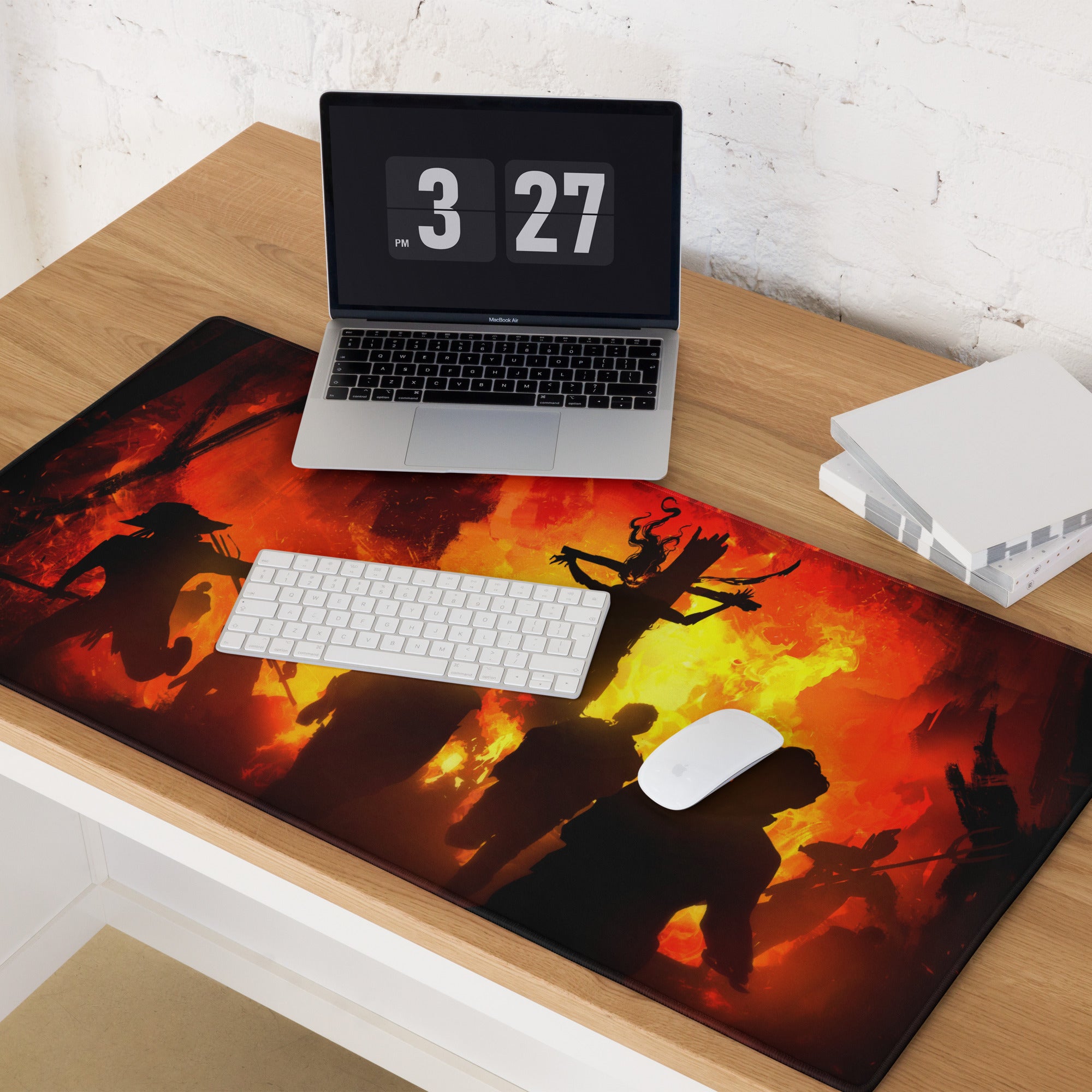 Fiery Red Battle Scene Gaming Mouse Pad For PC Desk Setup Silhouette Epic Mood For Gamer Desk Decor