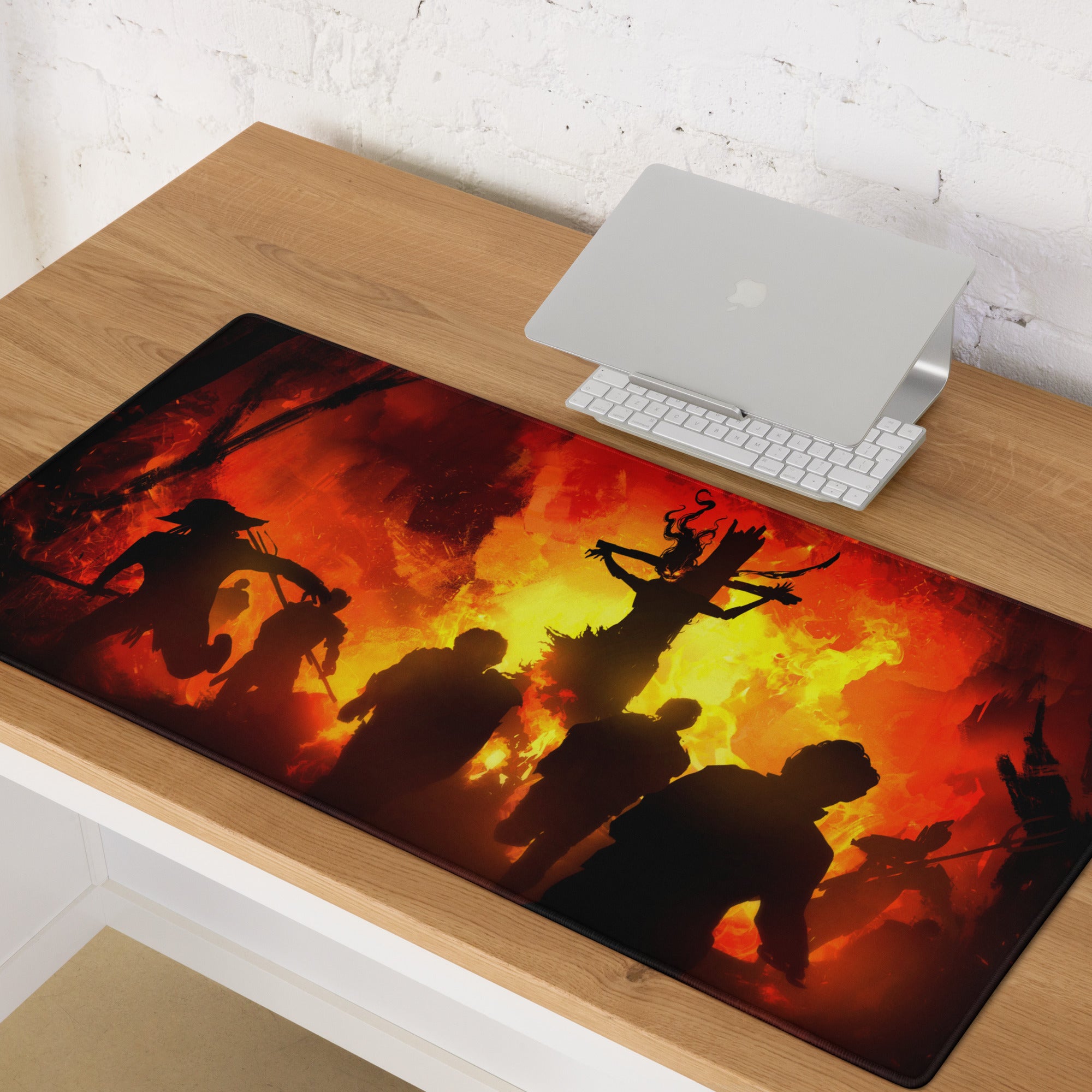 Fiery Red Battle Scene Gaming Mouse Pad For PC Desk Setup Silhouette Epic Mood For Gamer Desk Decor