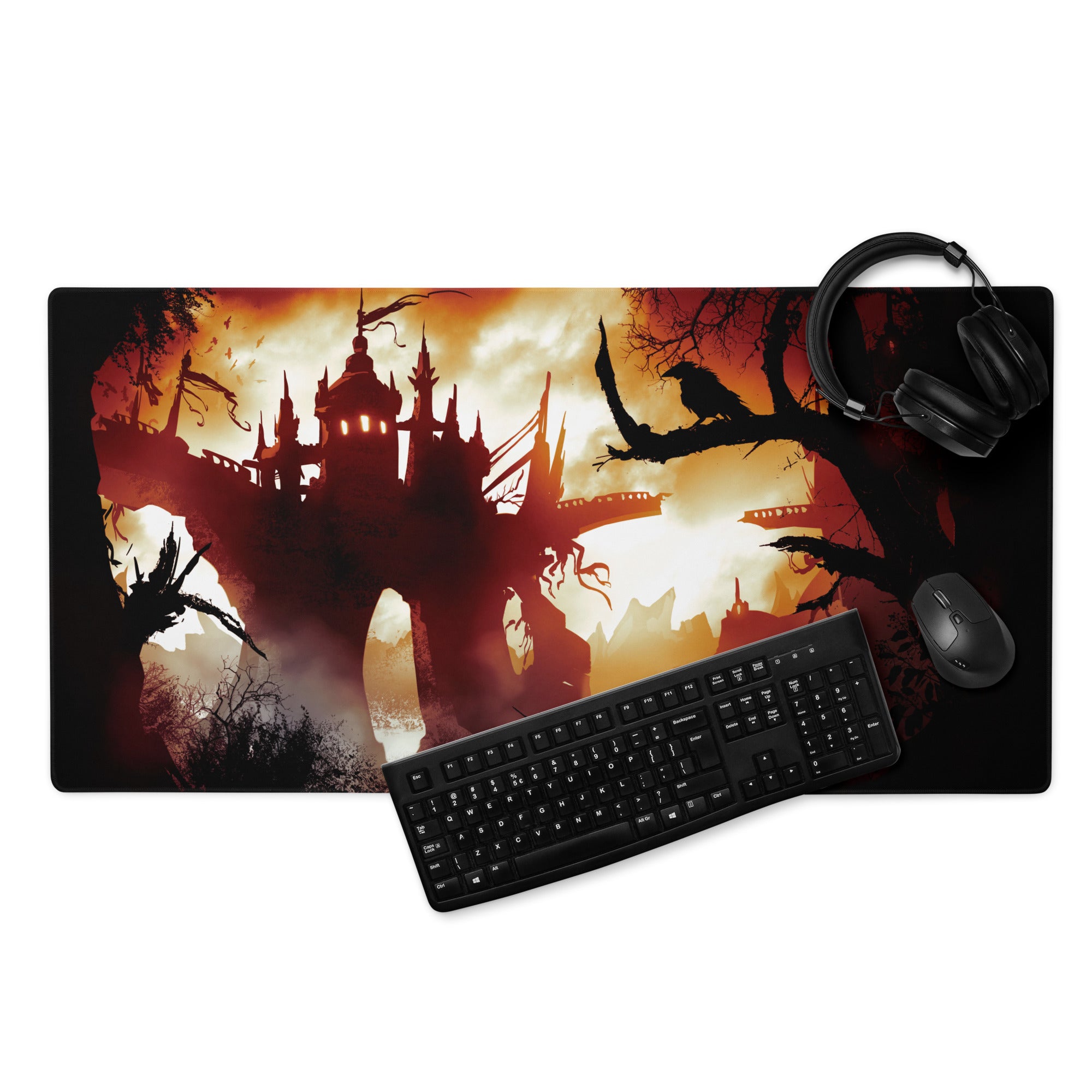 Gaming Mouse Pad Fiery Orange And Black Fantasy Landscape Art For Gaming Desk Setup Epic Gamer Decor