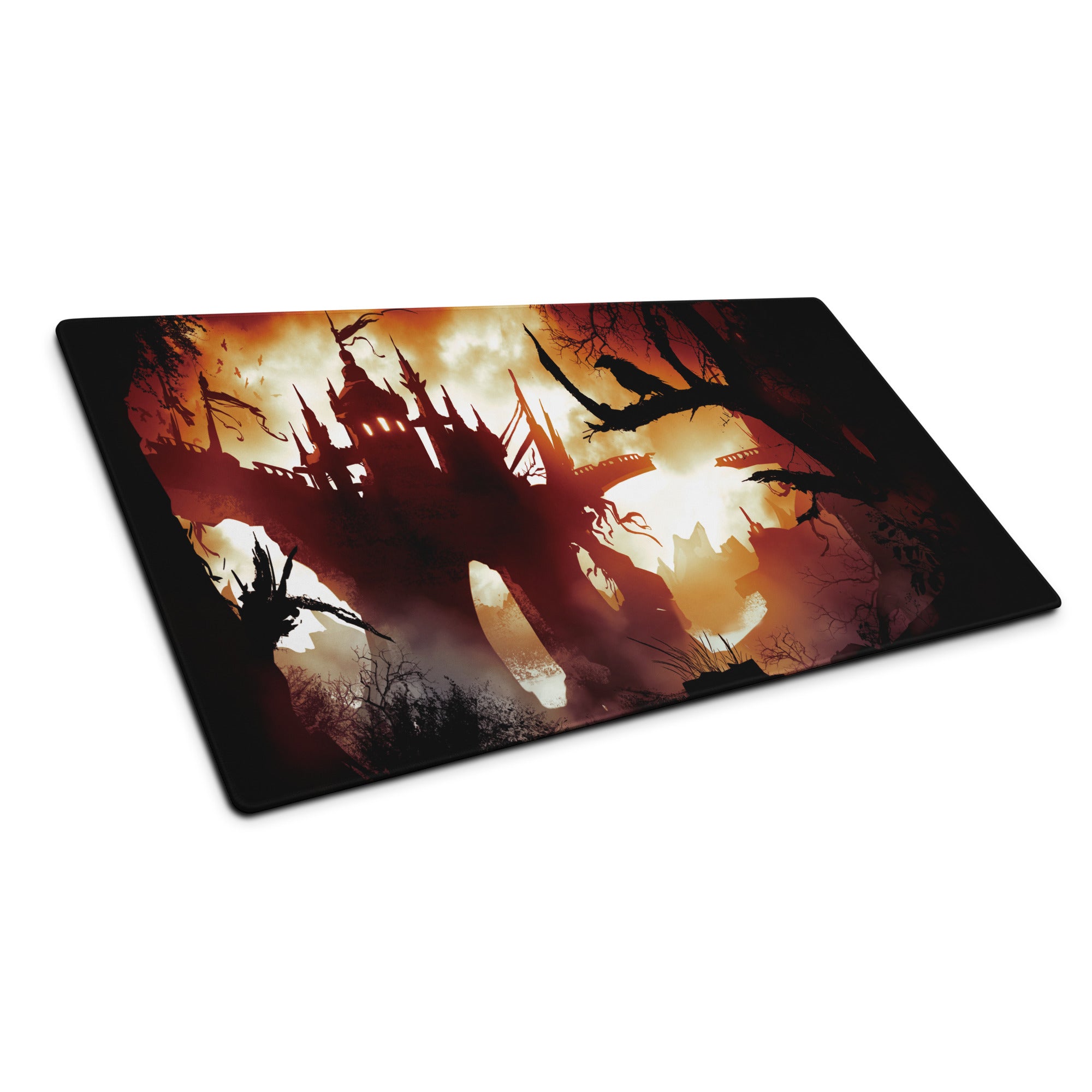Gaming Mouse Pad Fiery Orange And Black Fantasy Landscape Art For Gaming Desk Setup Epic Gamer Decor