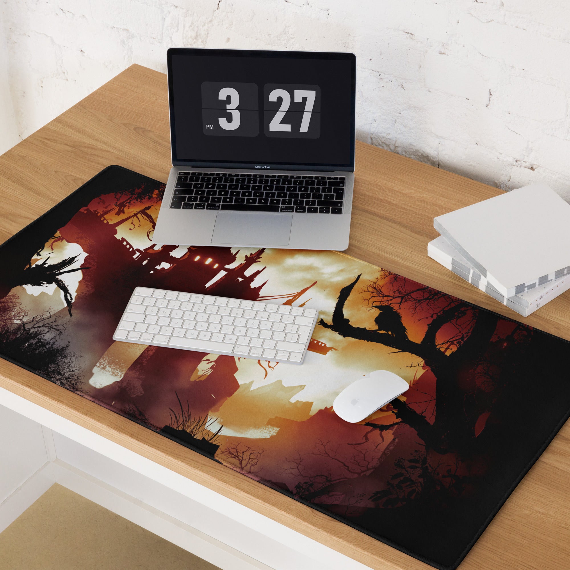 Gaming Mouse Pad Fiery Orange And Black Fantasy Landscape Art For Gaming Desk Setup Epic Gamer Decor