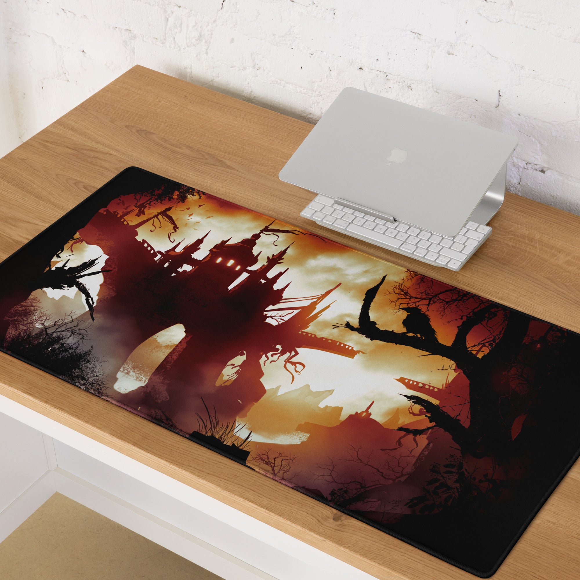 Gaming Mouse Pad Fiery Orange And Black Fantasy Landscape Art For Gaming Desk Setup Epic Gamer Decor