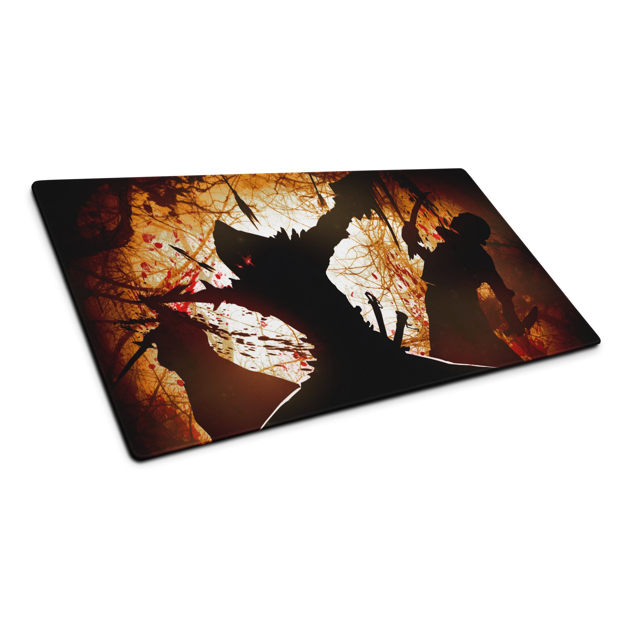 Orange Black Gaming Mouse Pad For Desktop Setup In Grunge Abstract Silhouette Digital Art Intense