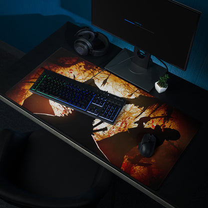 Orange Black Gaming Mouse Pad For Desktop Setup In Grunge Abstract Silhouette Digital Art Intense