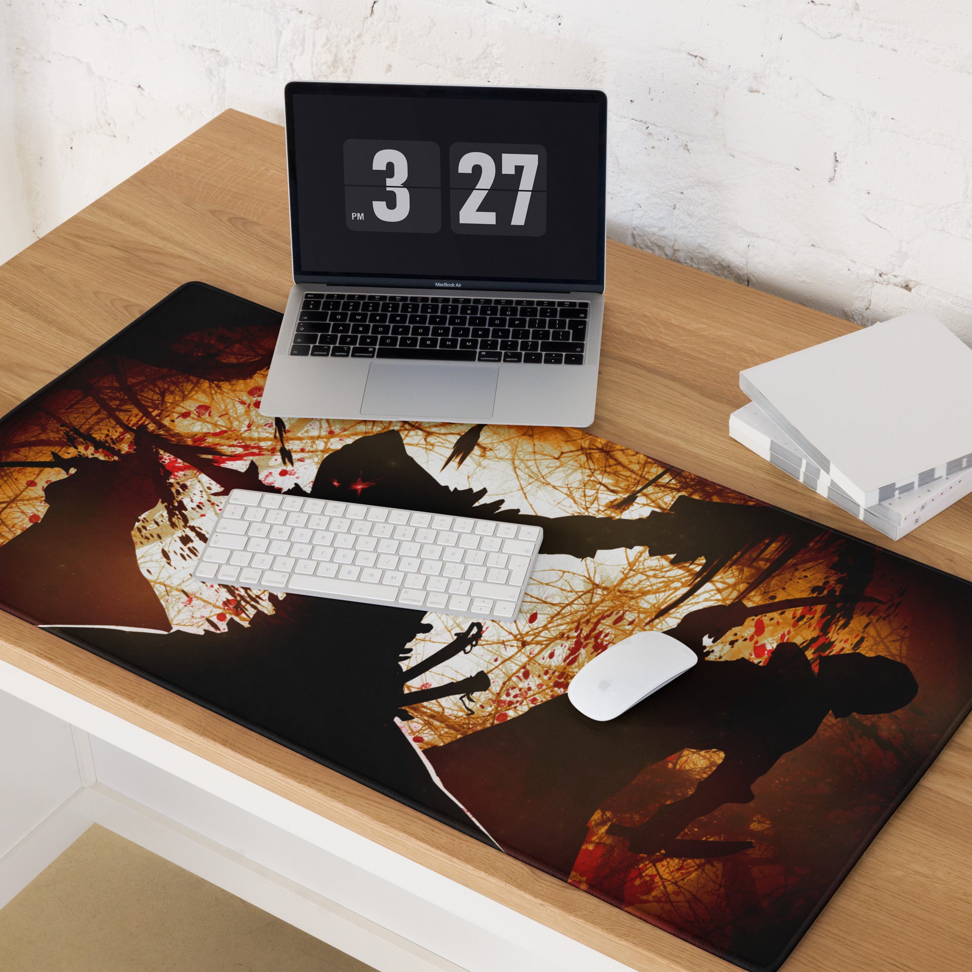 Orange Black Gaming Mouse Pad For Desktop Setup In Grunge Abstract Silhouette Digital Art Intense