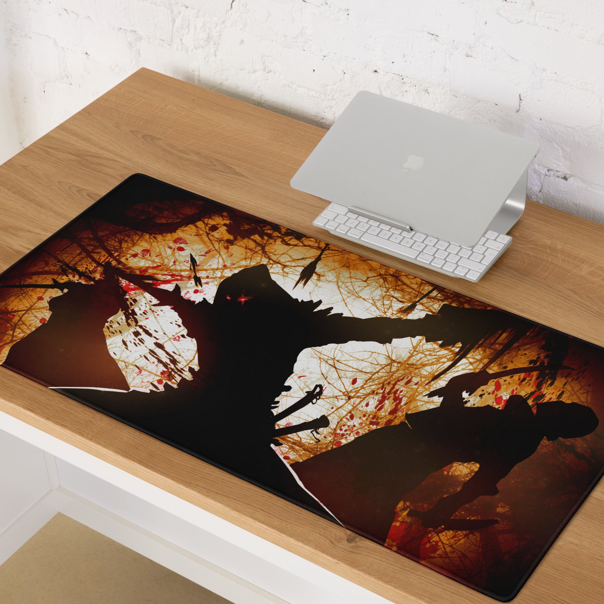 Orange Black Gaming Mouse Pad For Desktop Setup In Grunge Abstract Silhouette Digital Art Intense