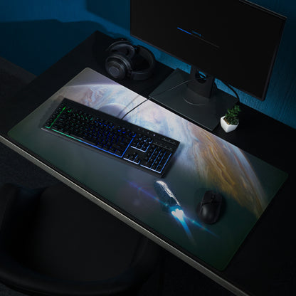 Gaming Mouse Pad Blue Glow Space Theme With Earth Planet Print For Desk Battlestation Modern Sci Fi