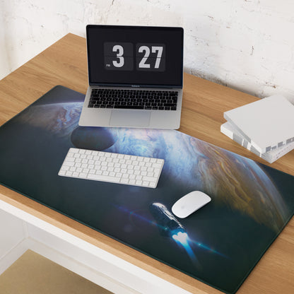 Gaming Mouse Pad Blue Glow Space Theme With Earth Planet Print For Desk Battlestation Modern Sci Fi
