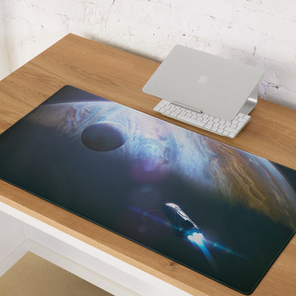 Gaming Mouse Pad Blue Glow Space Theme With Earth Planet Print For Desk Battlestation Modern Sci Fi