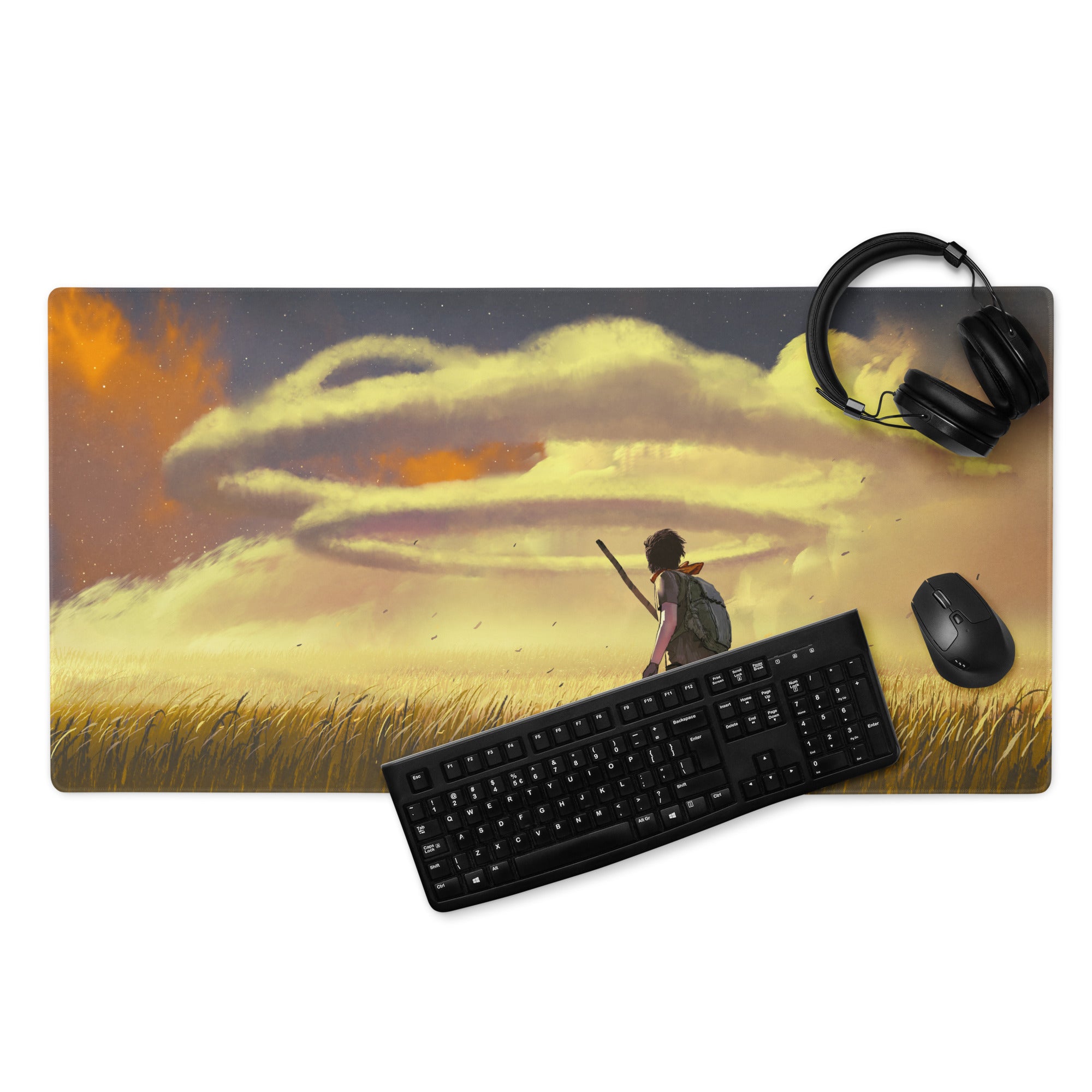Large Gaming Mouse Pad With Edge Stitching Non Slip Base For Gaming Desk Sunset Orange Yellow Landscape Digital Art