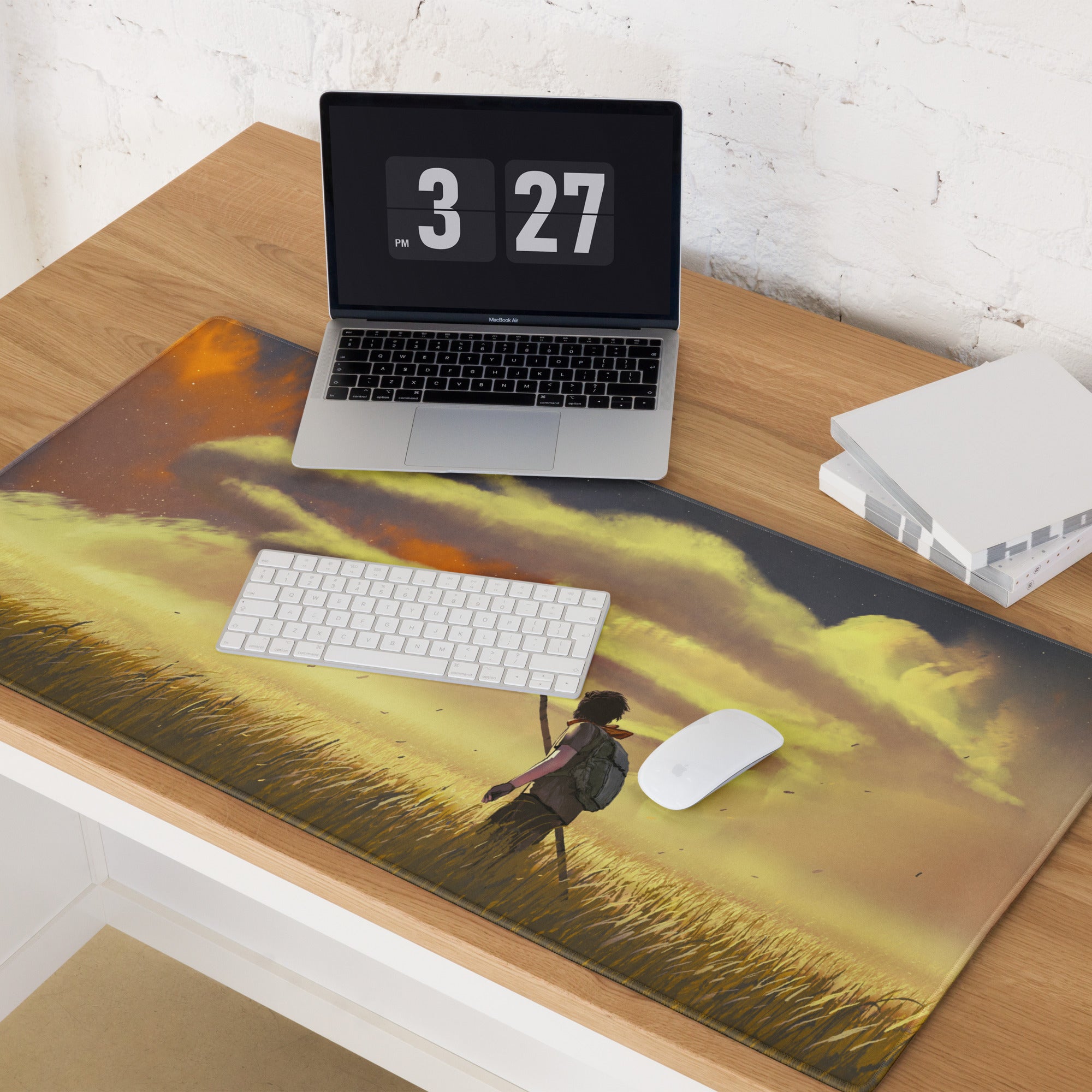 Large Gaming Mouse Pad With Edge Stitching Non Slip Base For Gaming Desk Sunset Orange Yellow Landscape Digital Art
