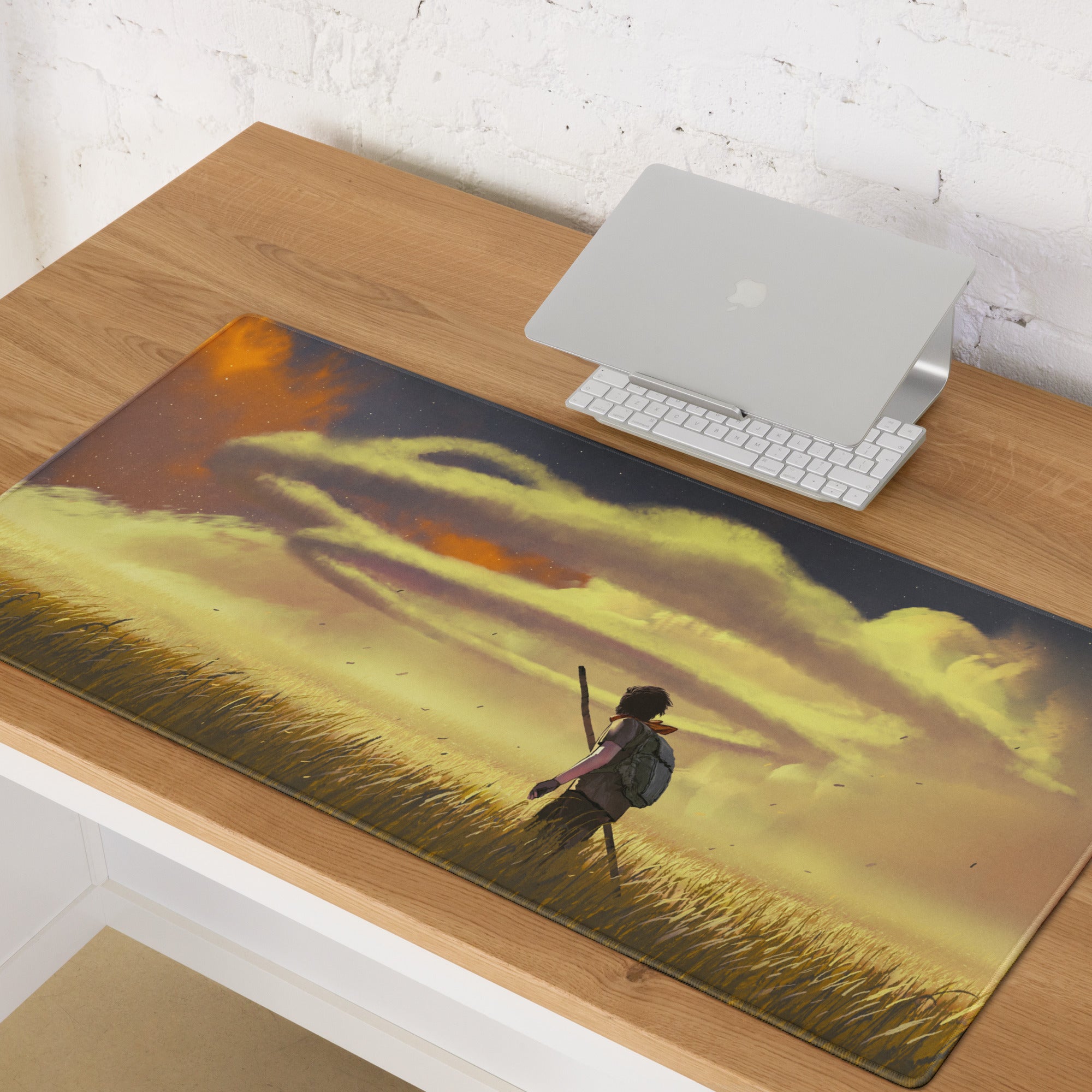 Large Gaming Mouse Pad With Edge Stitching Non Slip Base For Gaming Desk Sunset Orange Yellow Landscape Digital Art