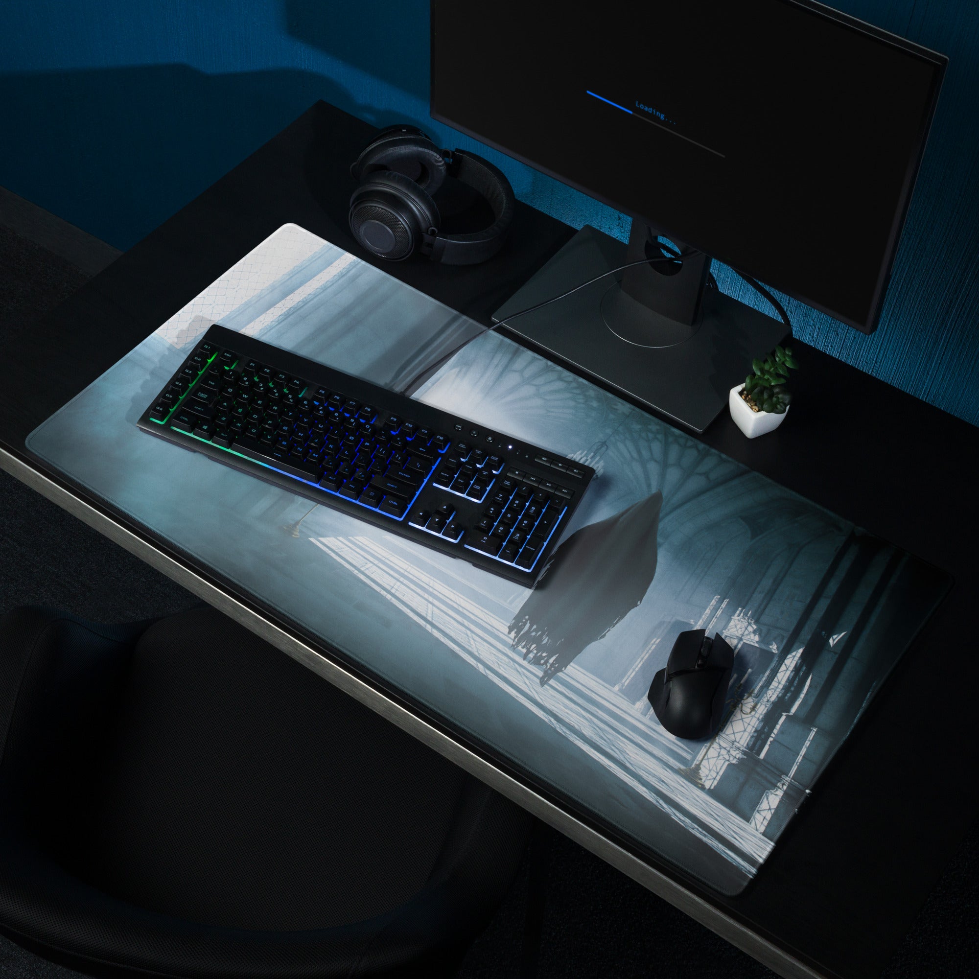 Gaming Mouse Pad Blue Teal For Gaming Desk Setup Cinematic Fantasy Style Moody Atmosphere Gamer Desk Decor Digital Print