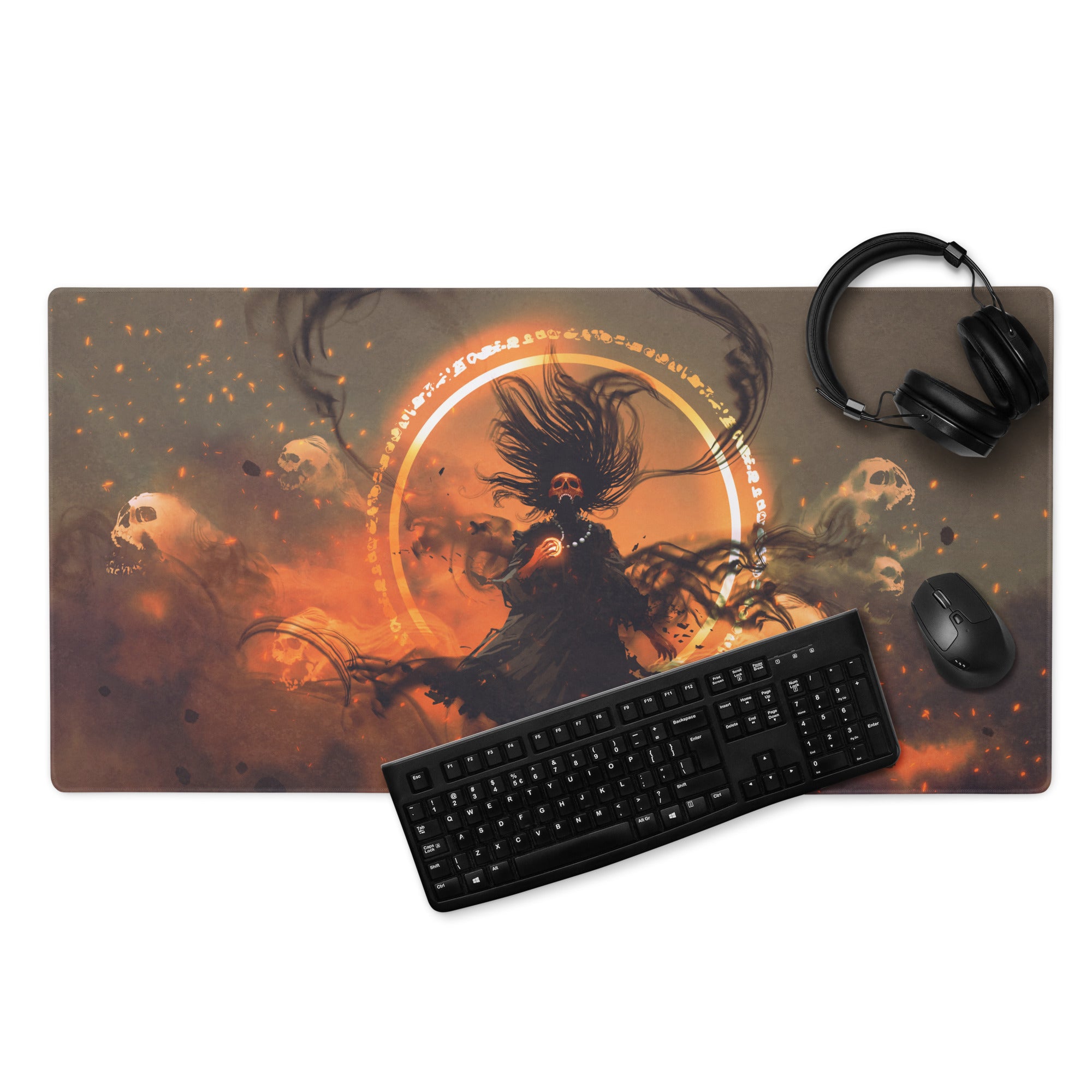 Gamer Mouse Pad Orange Black For Gaming Desk Setup Dark Fantasy Moba Art Digital Painting Style