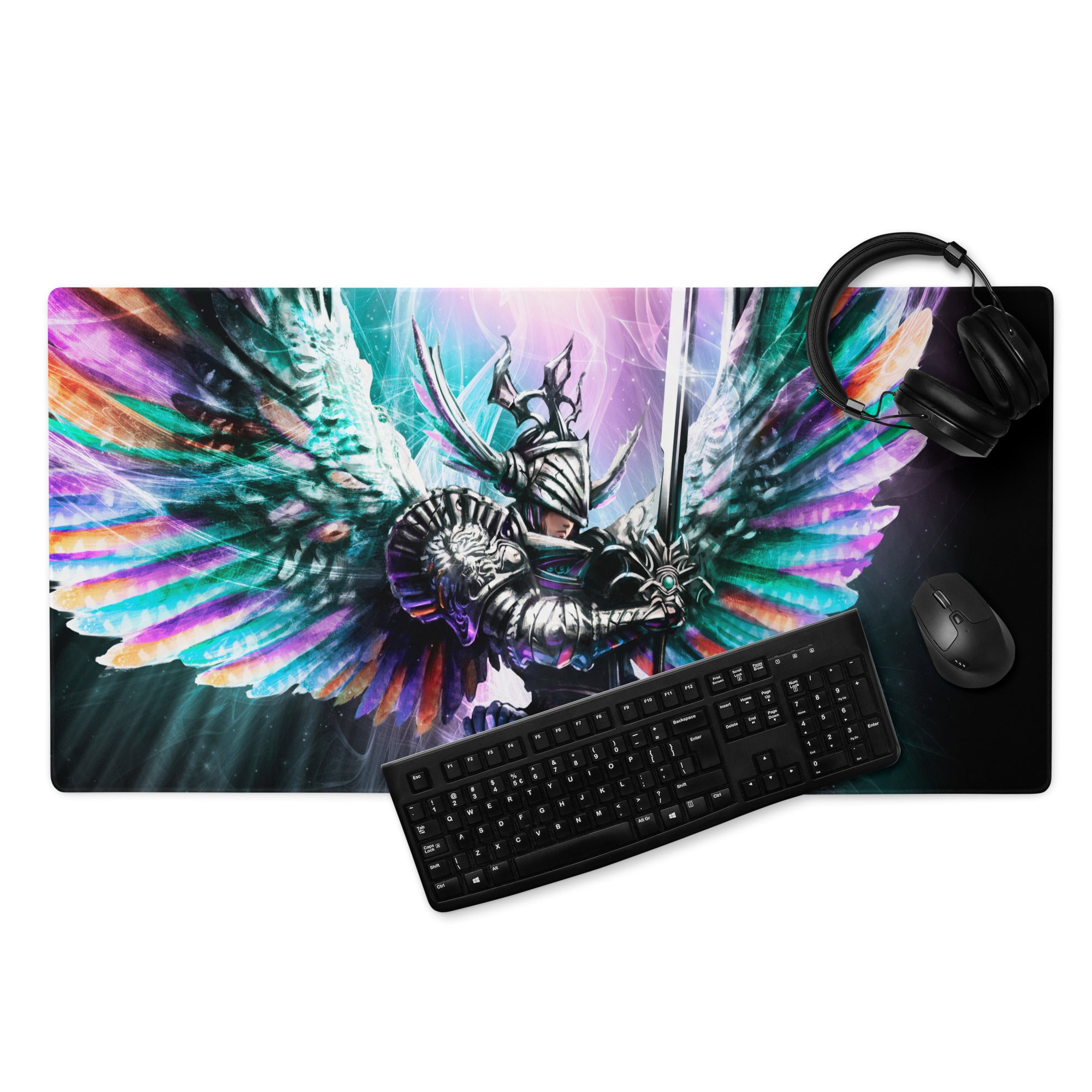 Multicolor Fantasy Warrior Gaming Mouse Pad For PC Desk Setup Large Size Non Slip Base Edge Stitching