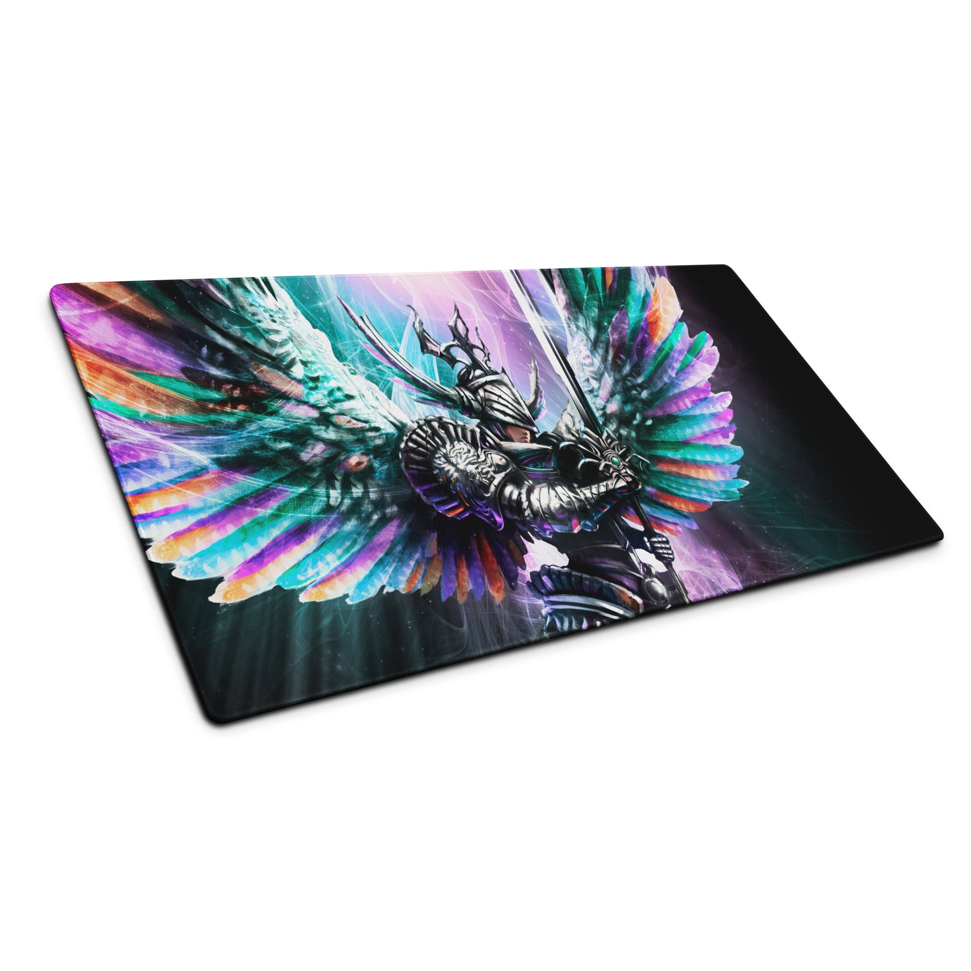 Multicolor Fantasy Warrior Gaming Mouse Pad For PC Desk Setup Large Size Non Slip Base Edge Stitching