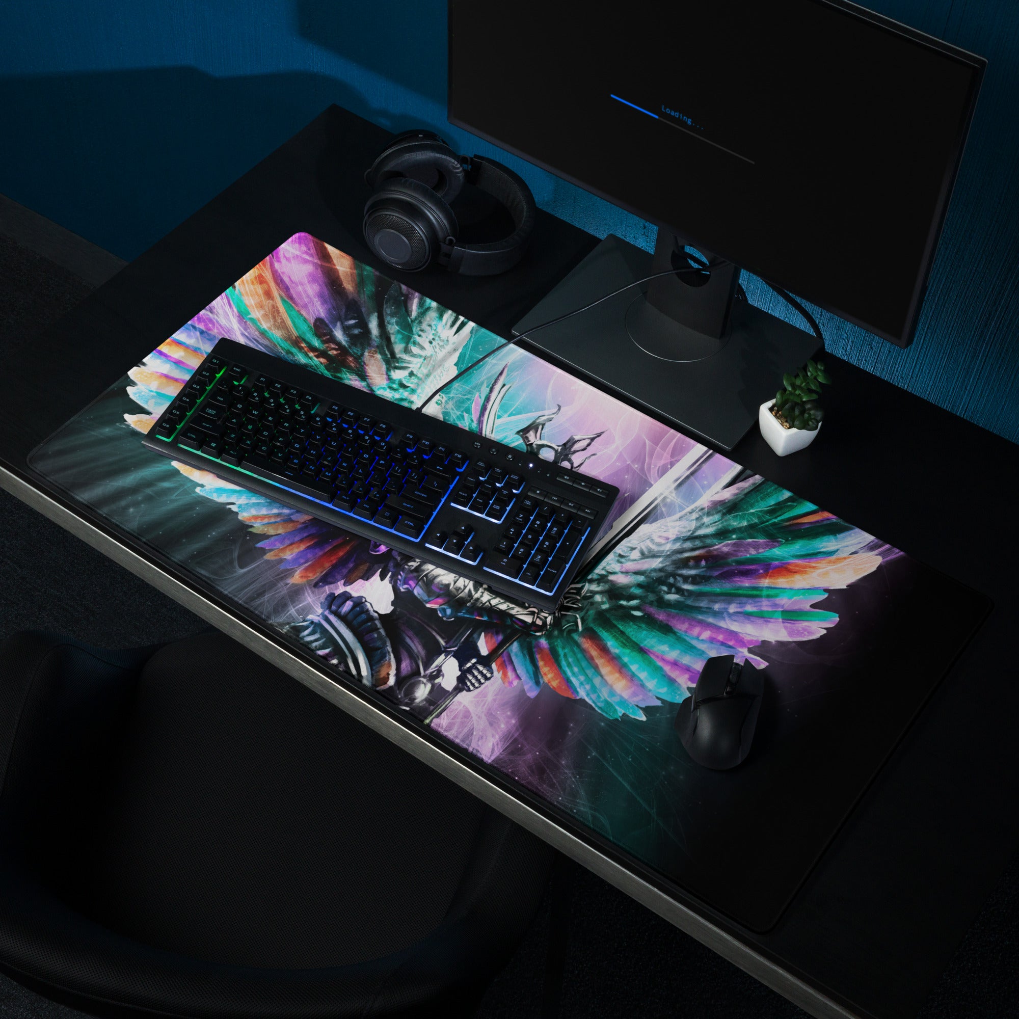 Multicolor Fantasy Warrior Gaming Mouse Pad For PC Desk Setup Large Size Non Slip Base Edge Stitching