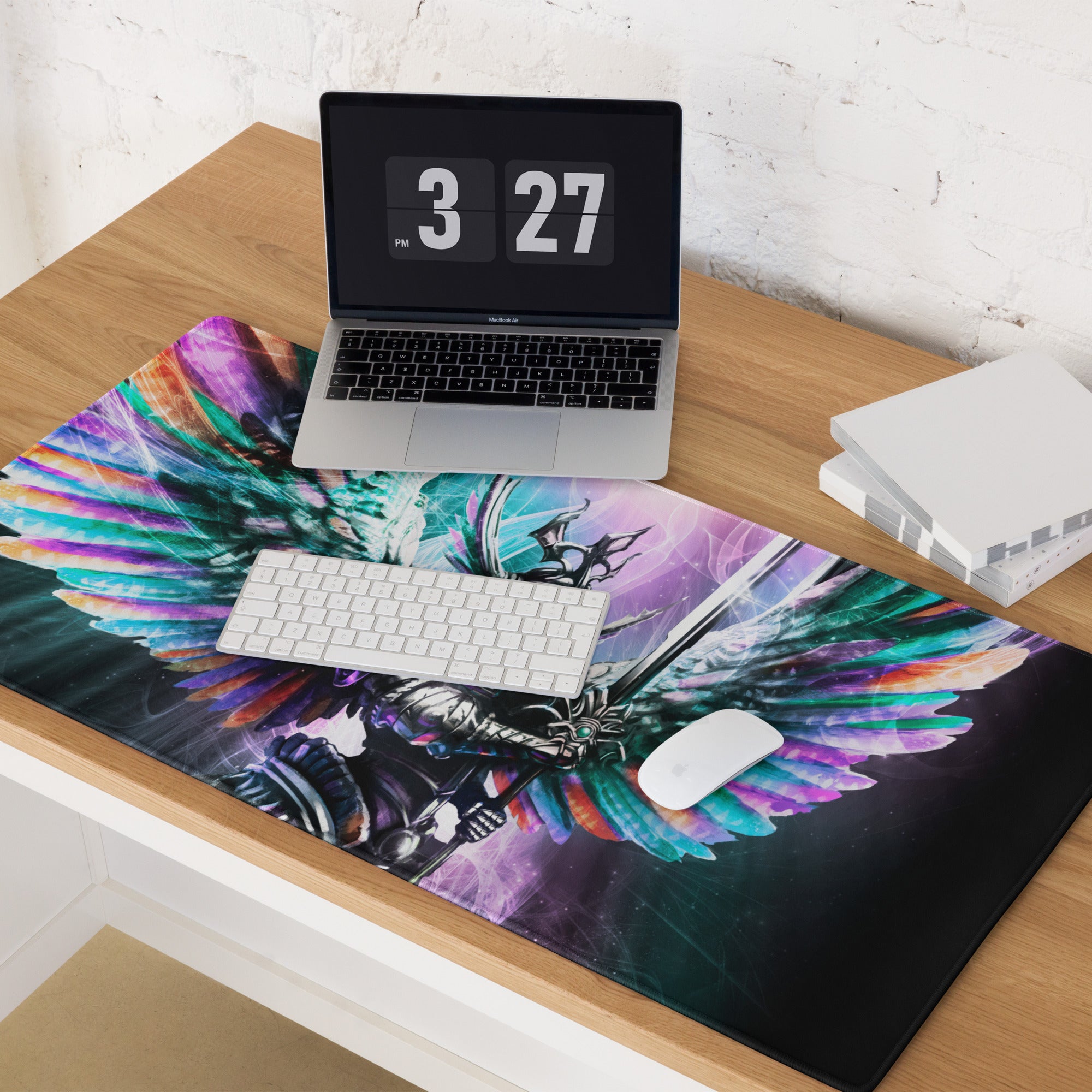 Multicolor Fantasy Warrior Gaming Mouse Pad For PC Desk Setup Large Size Non Slip Base Edge Stitching