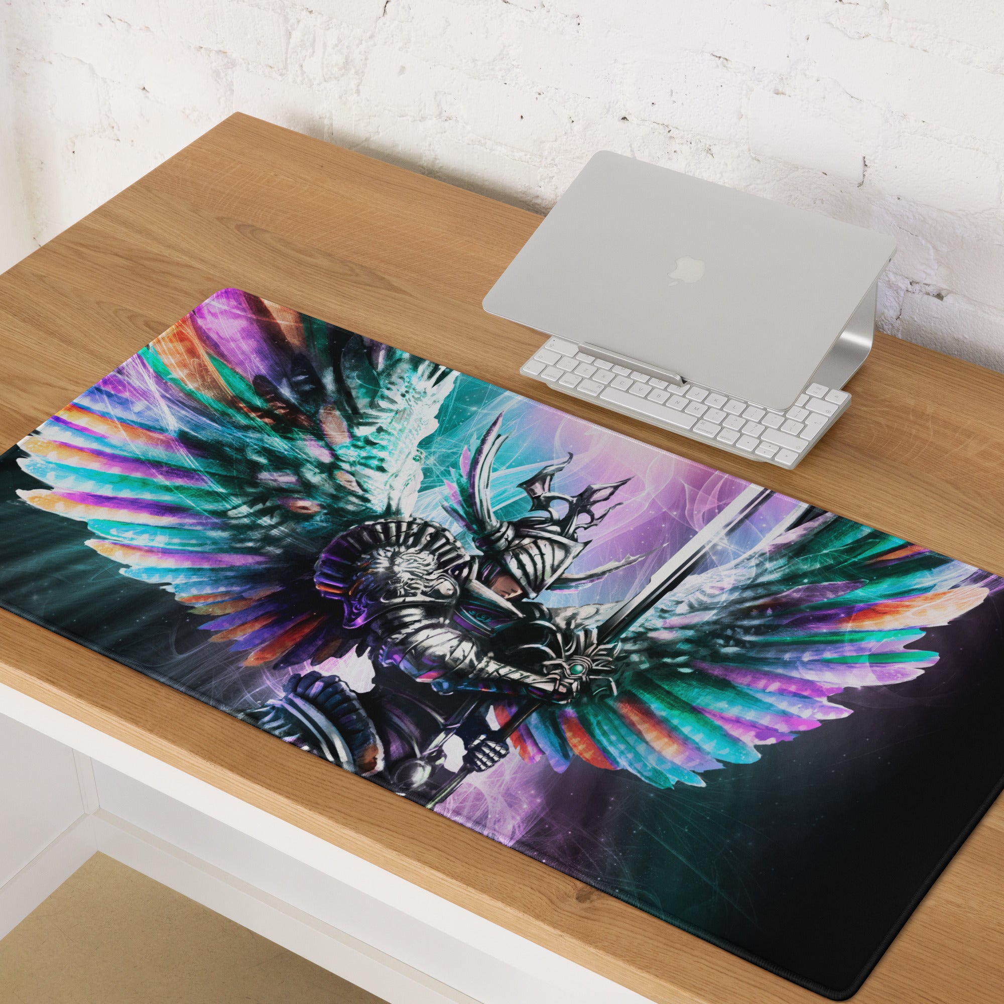 Multicolor Fantasy Warrior Gaming Mouse Pad For PC Desk Setup Large Size Non Slip Base Edge Stitching