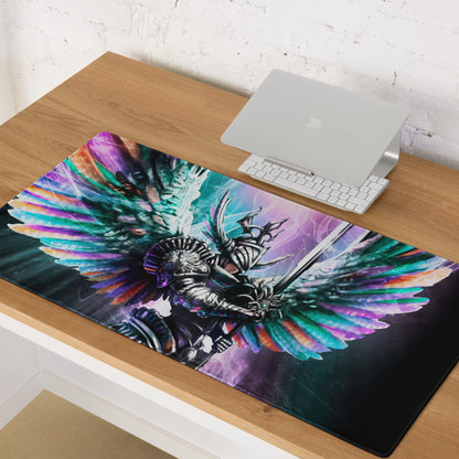 Multicolor Fantasy Warrior Gaming Mouse Pad For PC Desk Setup Large Size Non Slip Base Edge Stitching