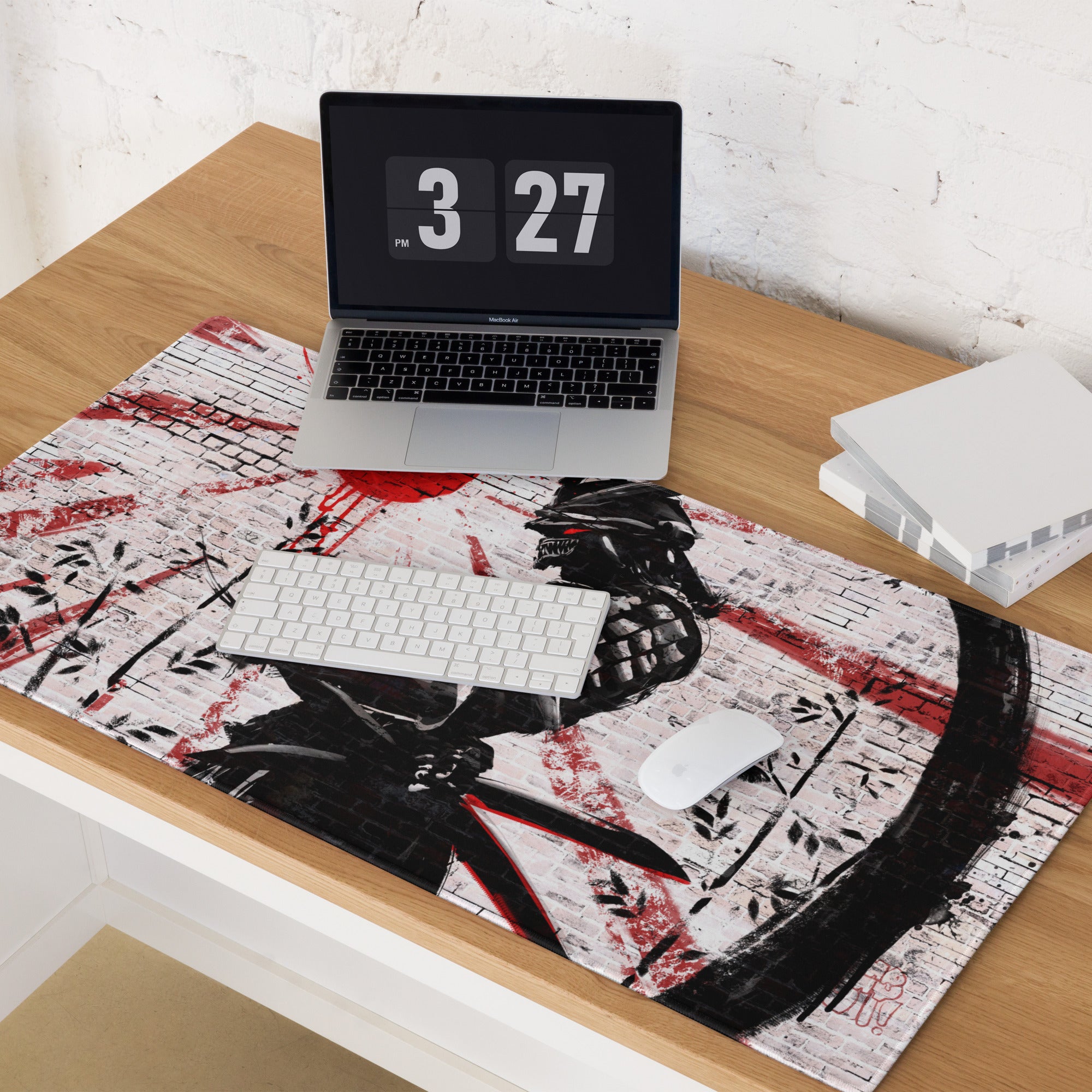 Gaming Mouse Pad Red Black For Desktop Setup Graffiti Style Large Non Slip Edge Stitching