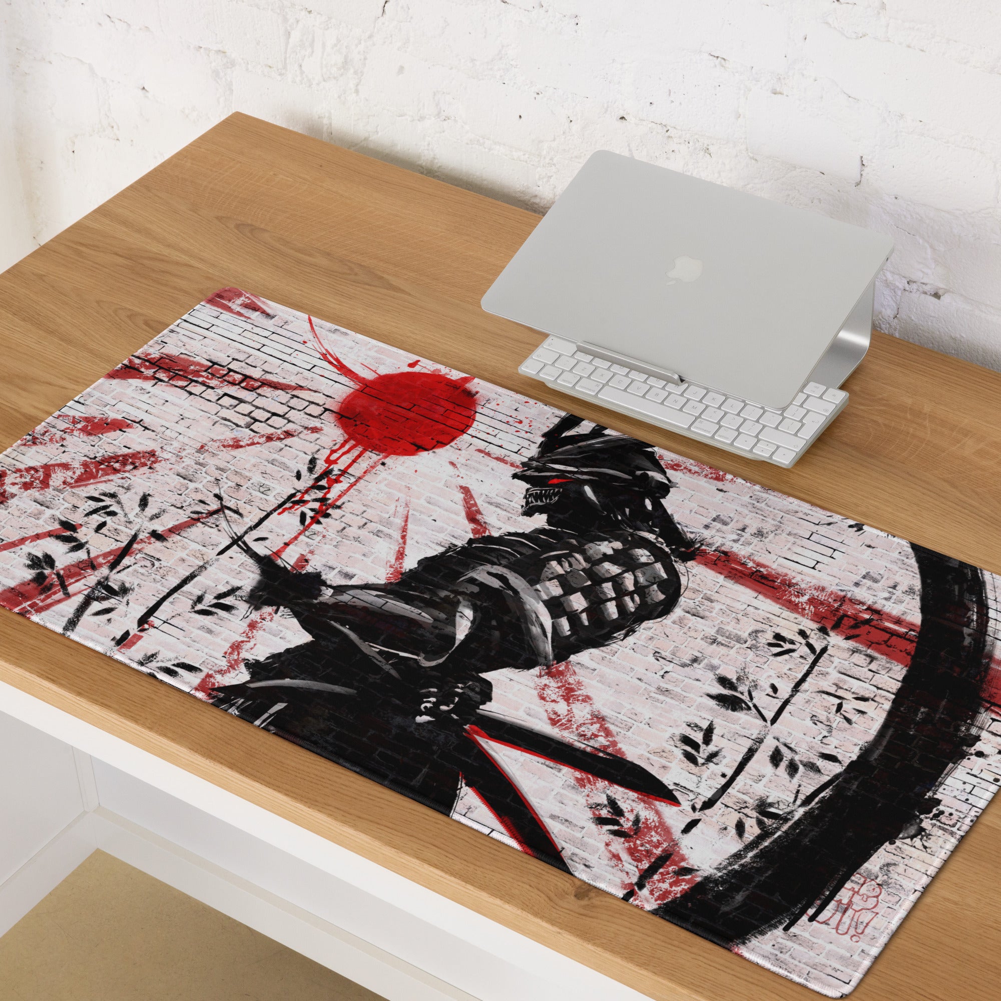 Gaming Mouse Pad Red Black For Desktop Setup Graffiti Style Large Non Slip Edge Stitching