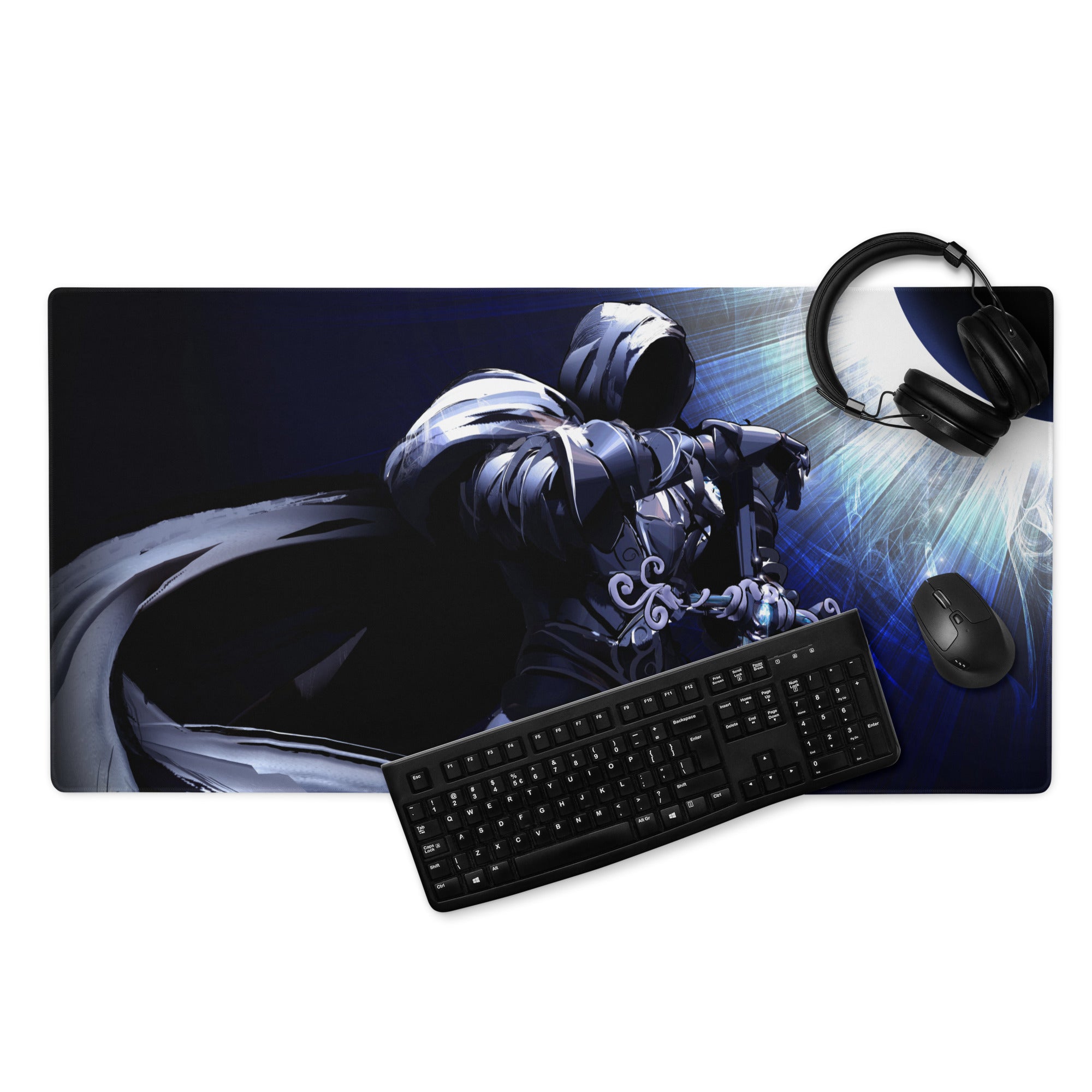 Gaming Mouse Pad Dark Blue Black Anime Warrior Artwork for Gaming Desk Setup Intense Cinematic Digital Art