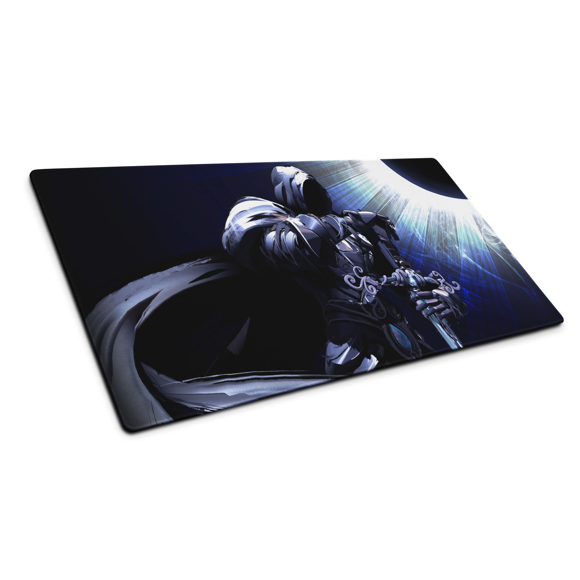 Gaming Mouse Pad Dark Blue Black Anime Warrior Artwork for Gaming Desk Setup Intense Cinematic Digital Art
