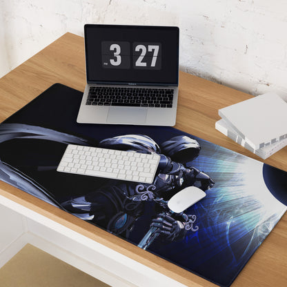 Gaming Mouse Pad Dark Blue Black Anime Warrior Artwork for Gaming Desk Setup Intense Cinematic Digital Art