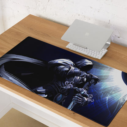 Gaming Mouse Pad Dark Blue Black Anime Warrior Artwork for Gaming Desk Setup Intense Cinematic Digital Art