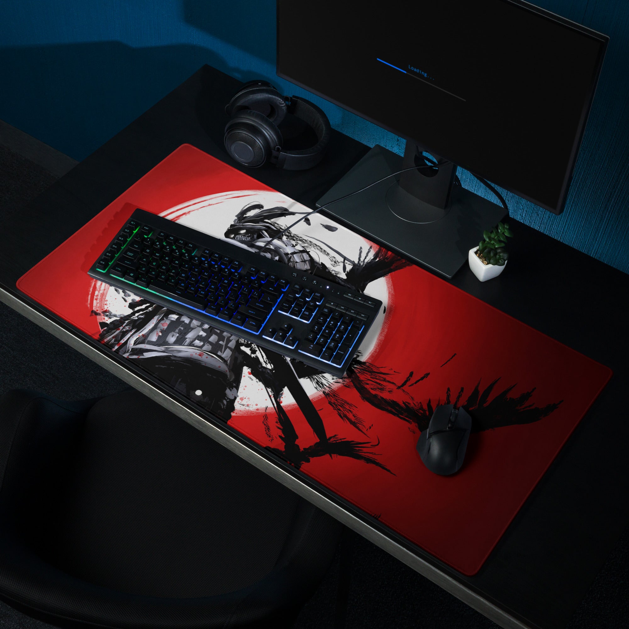 Red Black Abstract Battle Gaming Mouse Pad Large Size For Desktop Setup Non Slip Dynamic Brushstroke Art