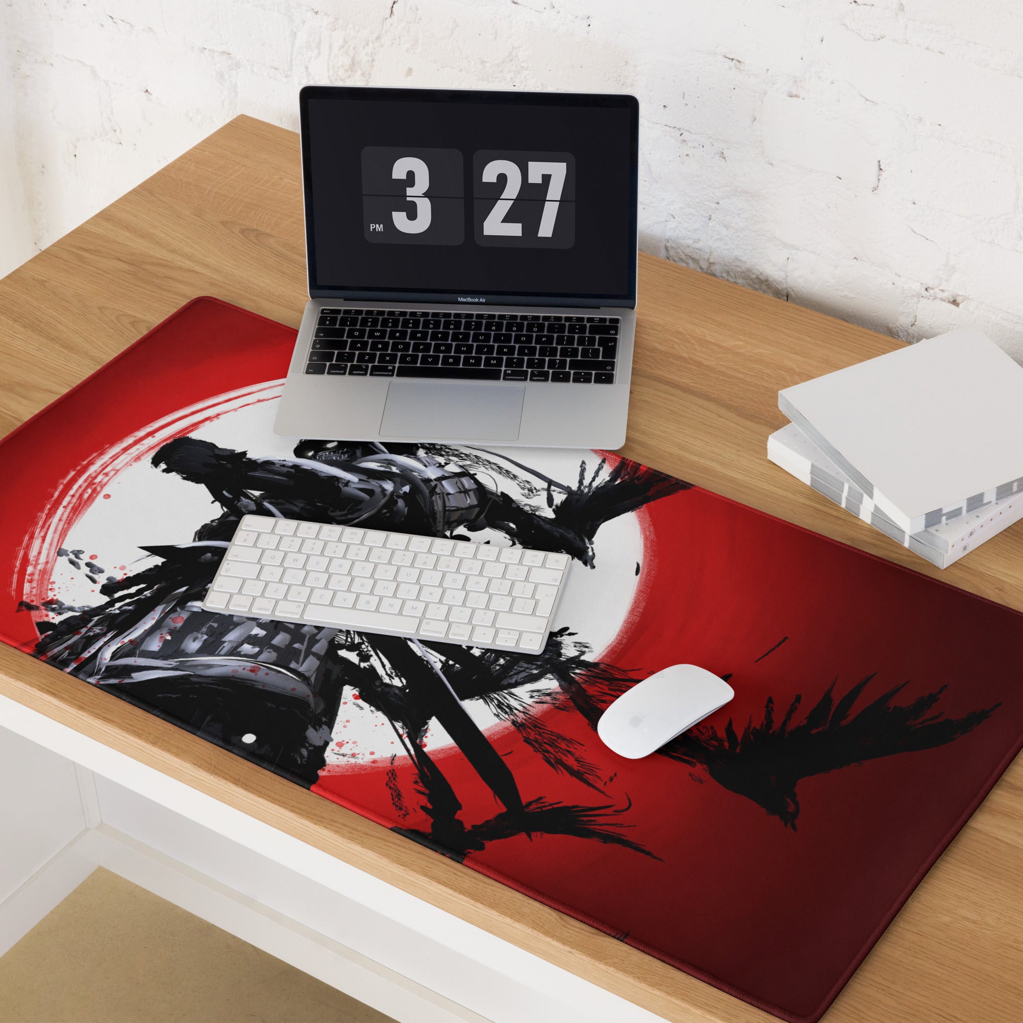 Red Black Abstract Battle Gaming Mouse Pad Large Size For Desktop Setup Non Slip Dynamic Brushstroke Art