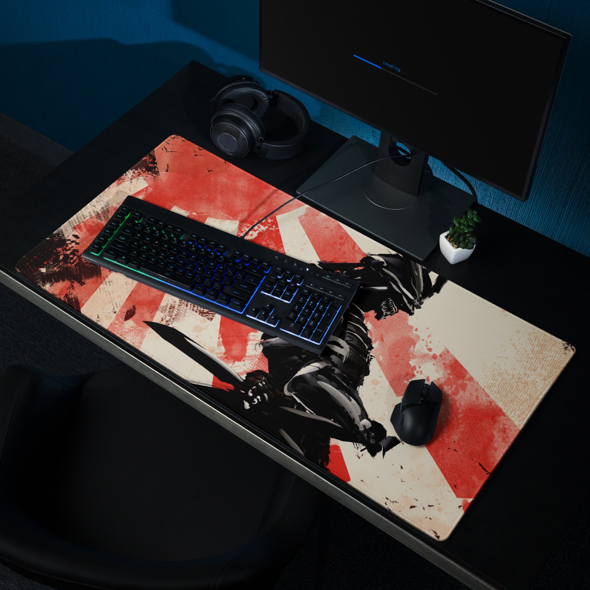 Gaming Mouse Pad Red Beige Black For Gaming Desk Large Non Slip Edge Stitched Grunge Esports Setups