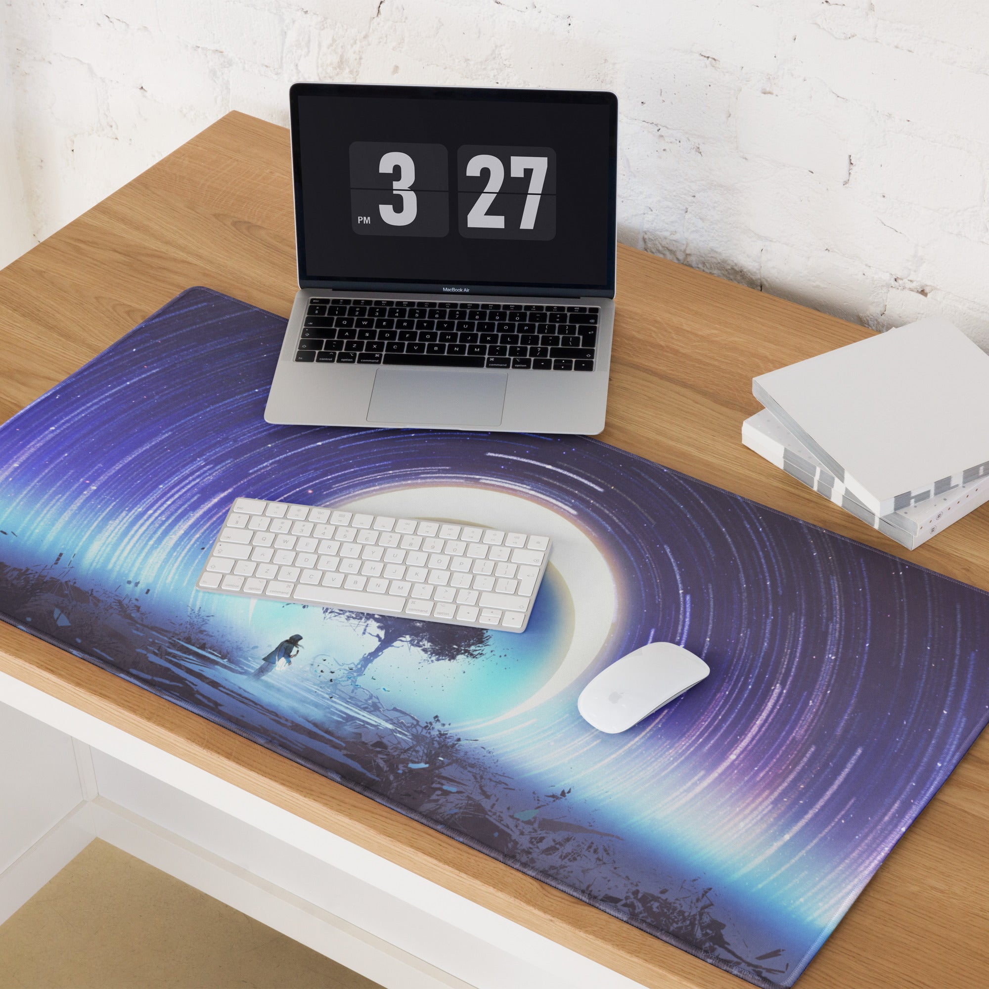 Gamer Mouse Pad Blue Purple Night Sky Cosmic Spiral For Gaming Setup Modern SciFi Art