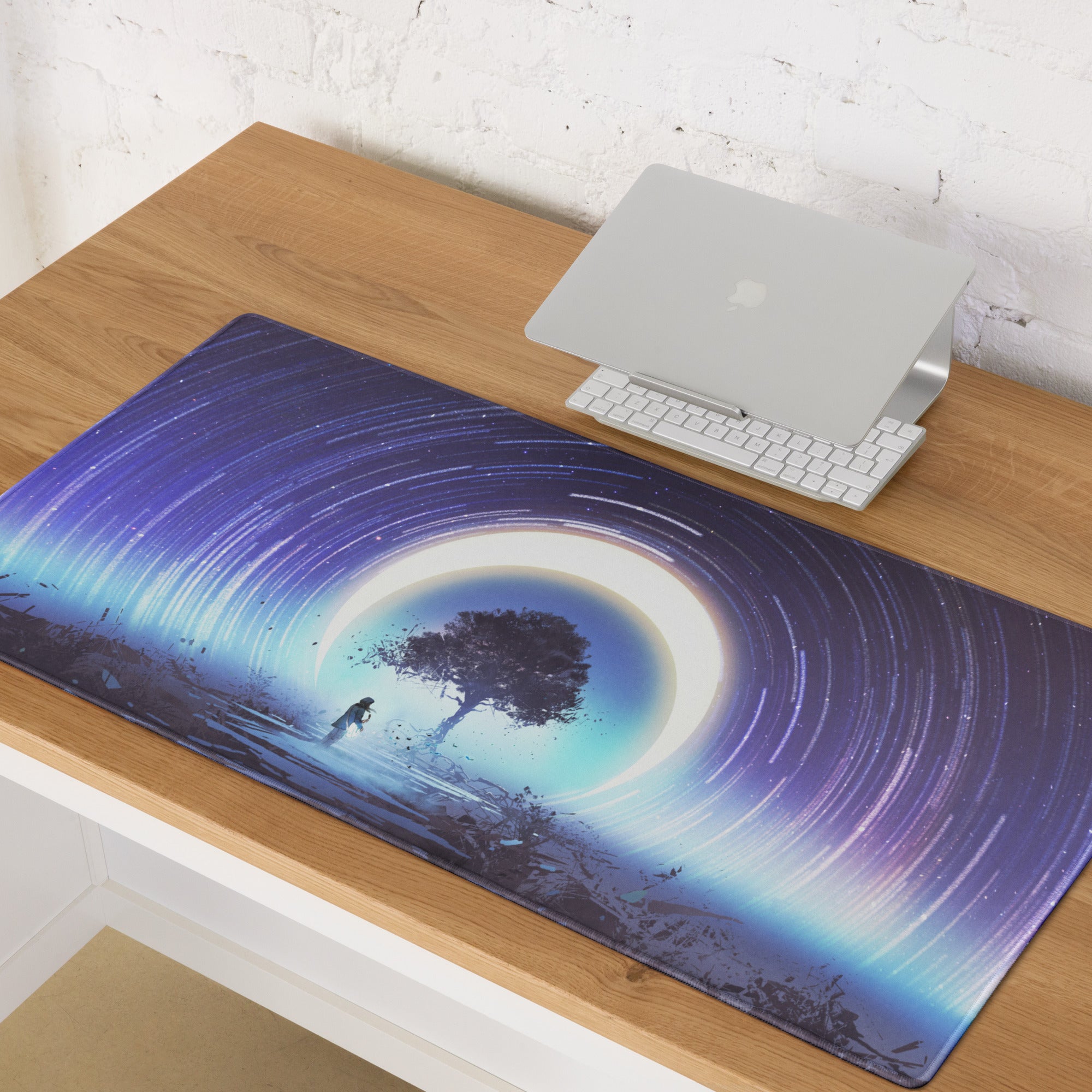 Gamer Mouse Pad Blue Purple Night Sky Cosmic Spiral For Gaming Setup Modern SciFi Art